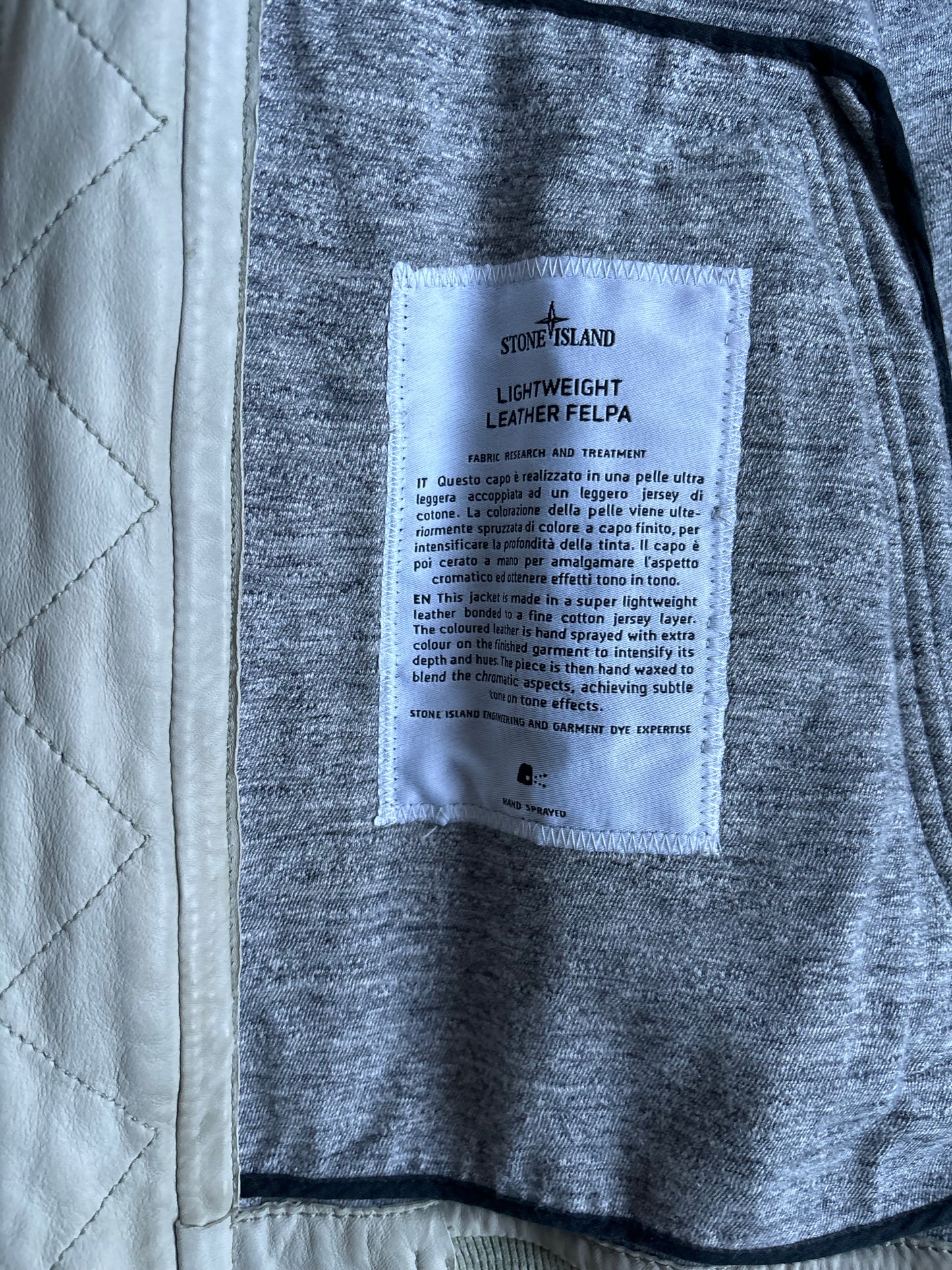 Stone Island Lightweight Leather Felpa Bomber Jacket Sand/Pale Green M