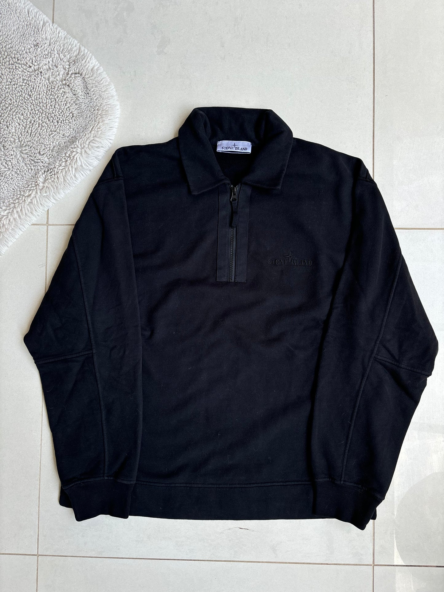 Stone Island Chest Embroidered 3/4 Zip Sweashirt Black S