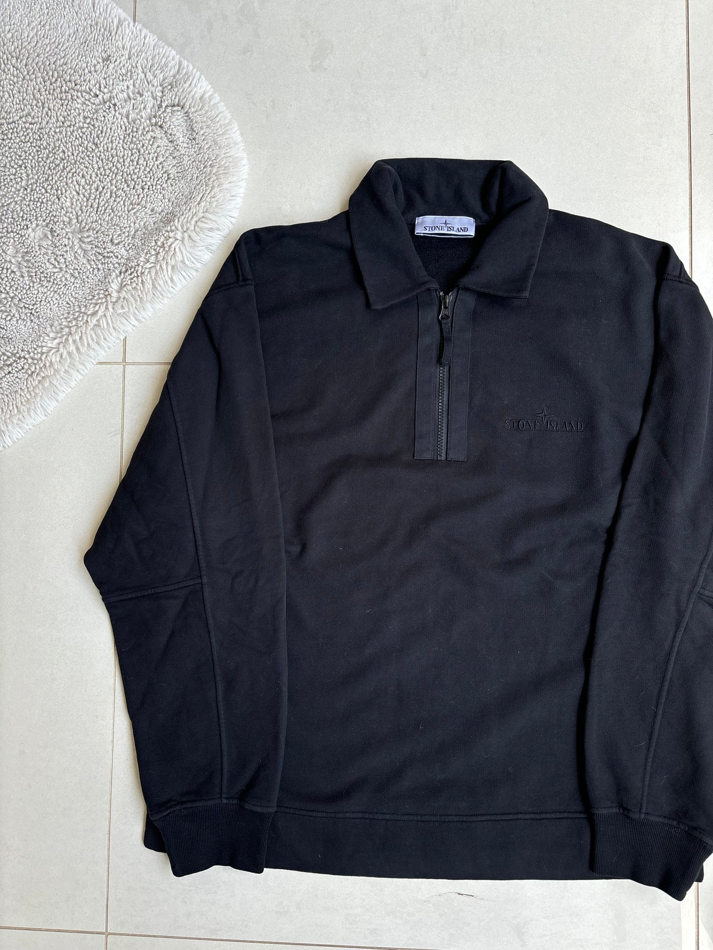 Stone Island Chest Embroidered 3/4 Zip Sweashirt Black S