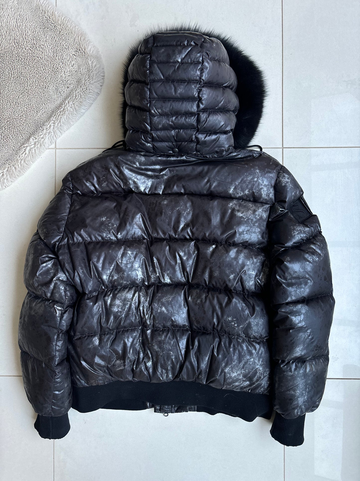 Moose Knuckle Black Marble Fur Bomber Coat XL