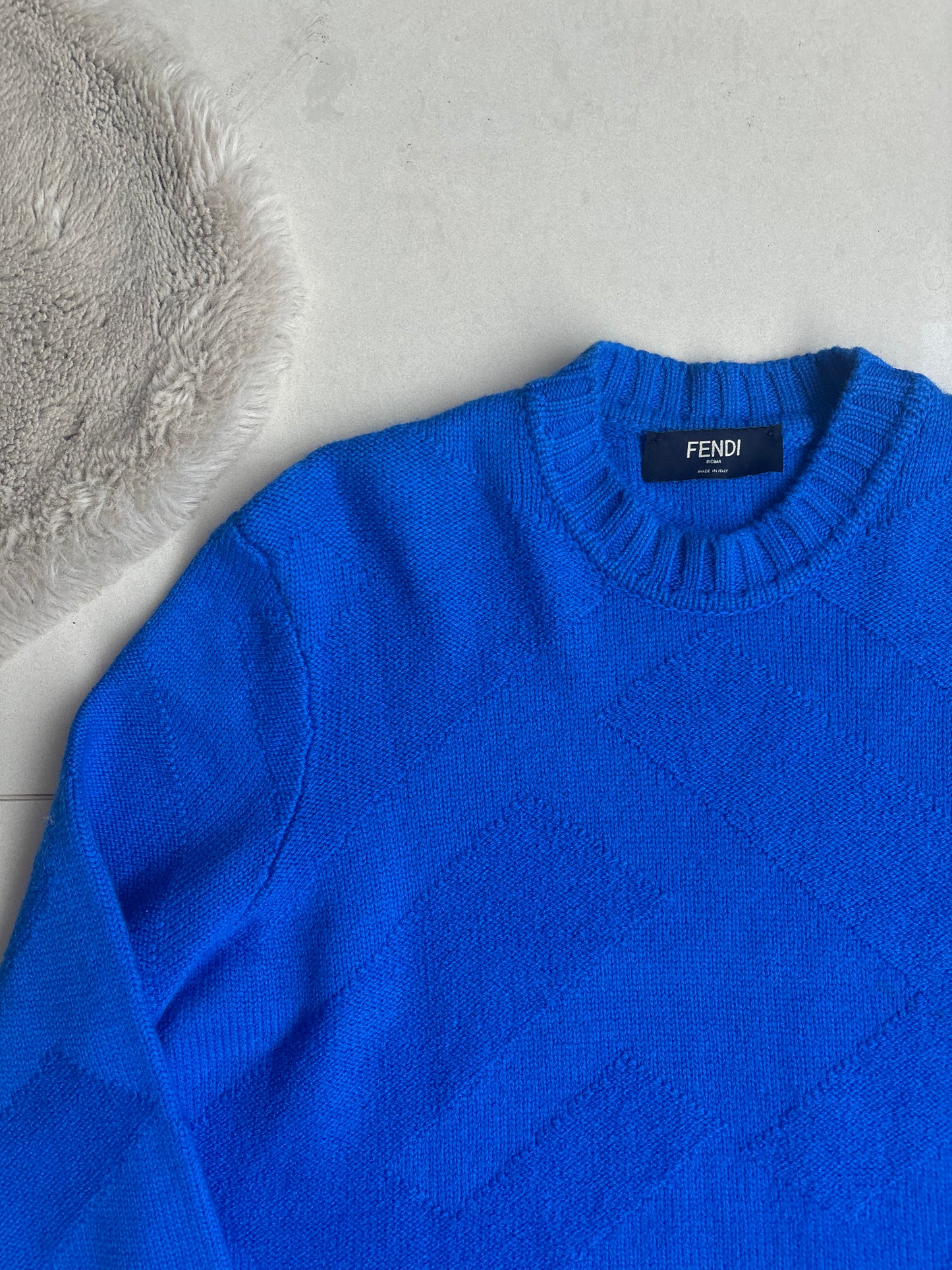 Fendi Double F Wool Knit Sweatshirt Blue 50