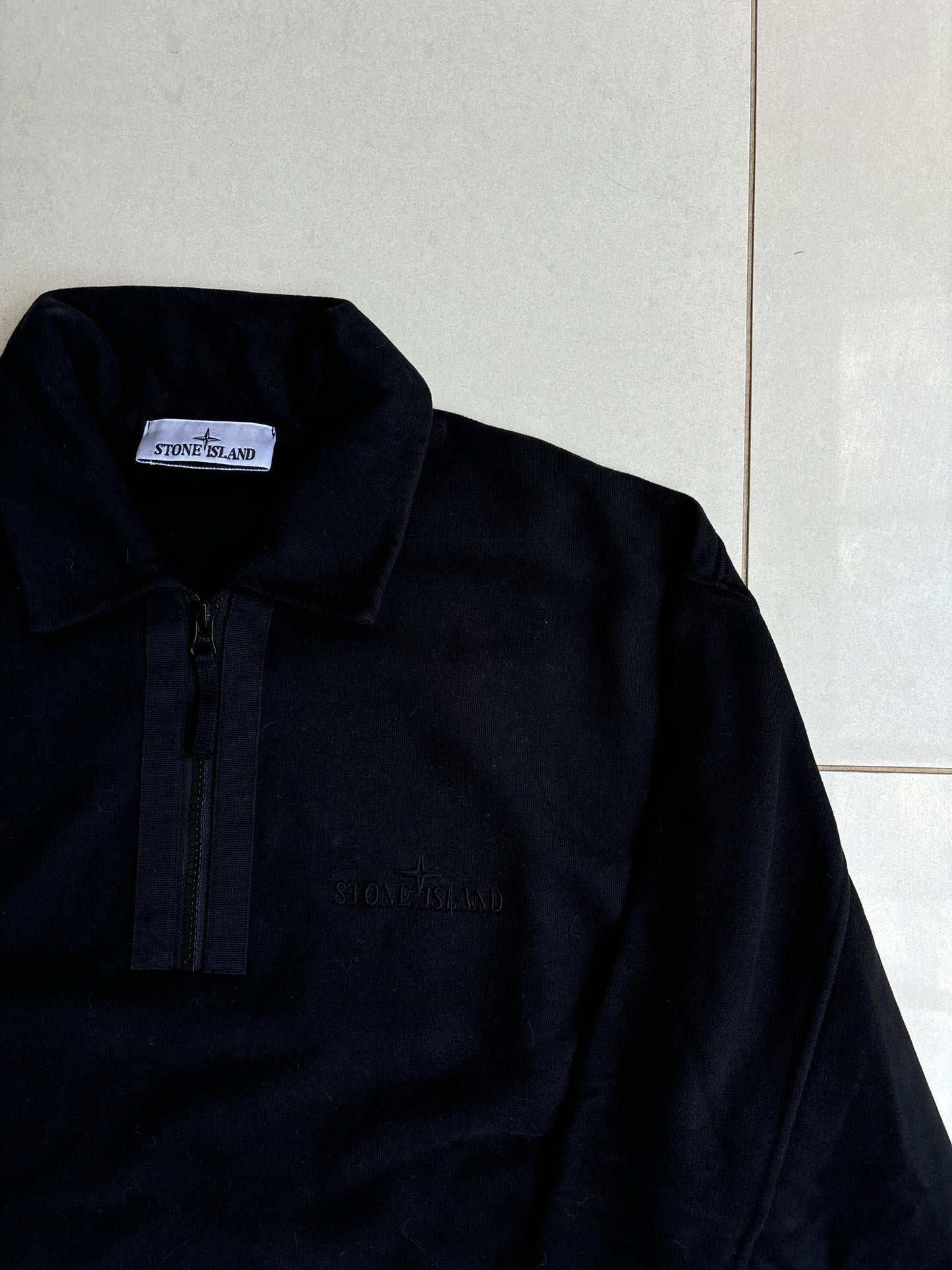 Stone Island Chest Embroidered 3/4 Zip Sweashirt Black S