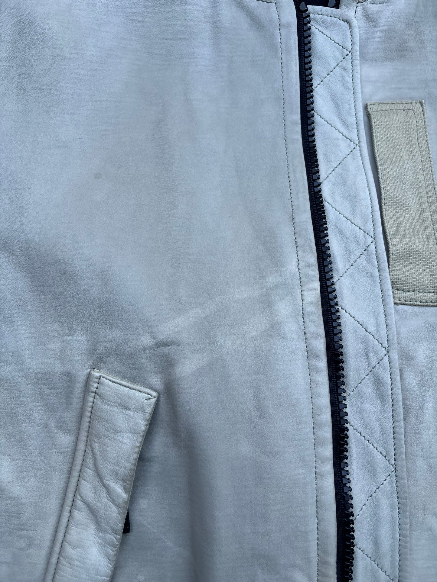 Stone Island Lightweight Leather Felpa Bomber Jacket Sand/Pale Green M
