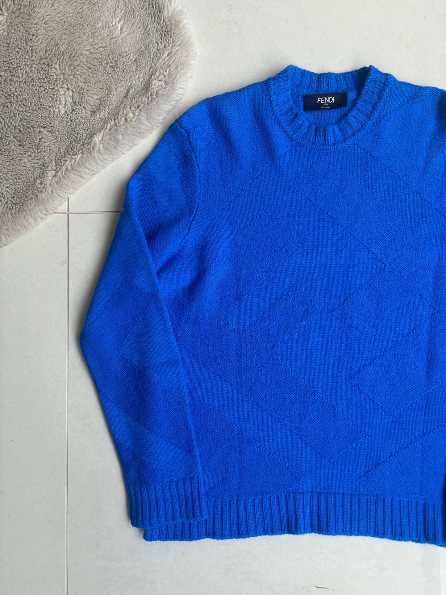 Fendi Double F Wool Knit Sweatshirt Blue 50