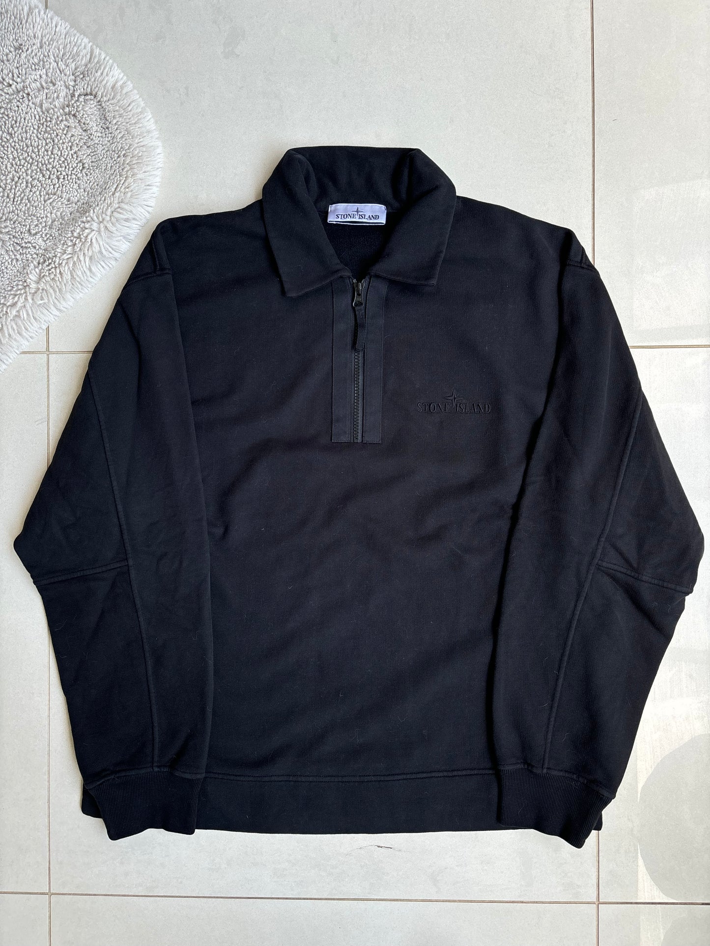 Stone Island Chest Embroidered 3/4 Zip Sweashirt Black S