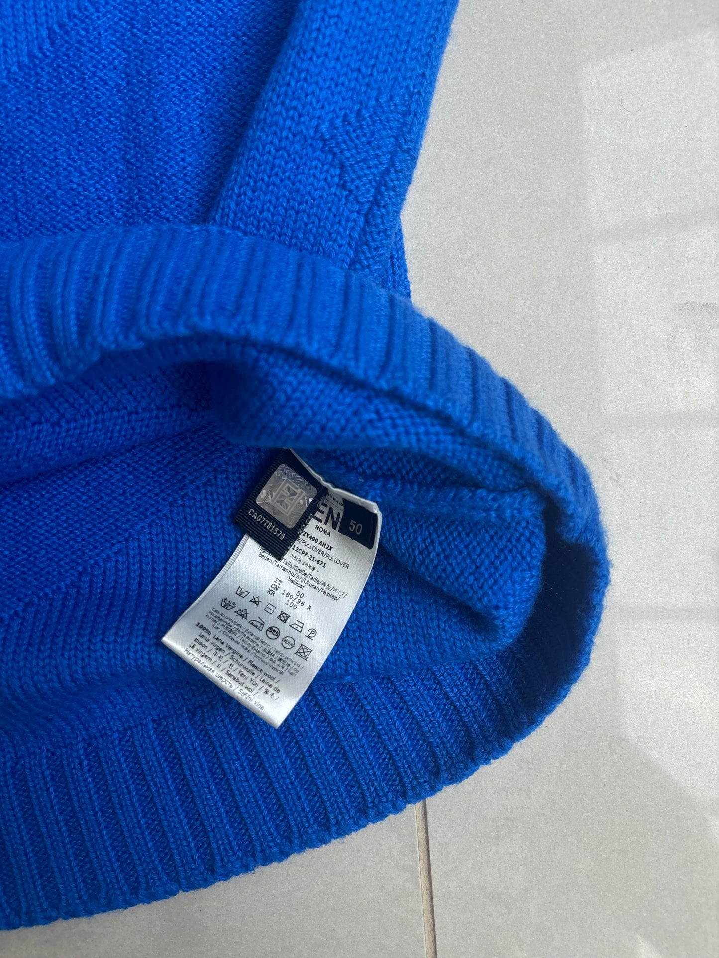 Fendi Double F Wool Knit Sweatshirt Blue 50