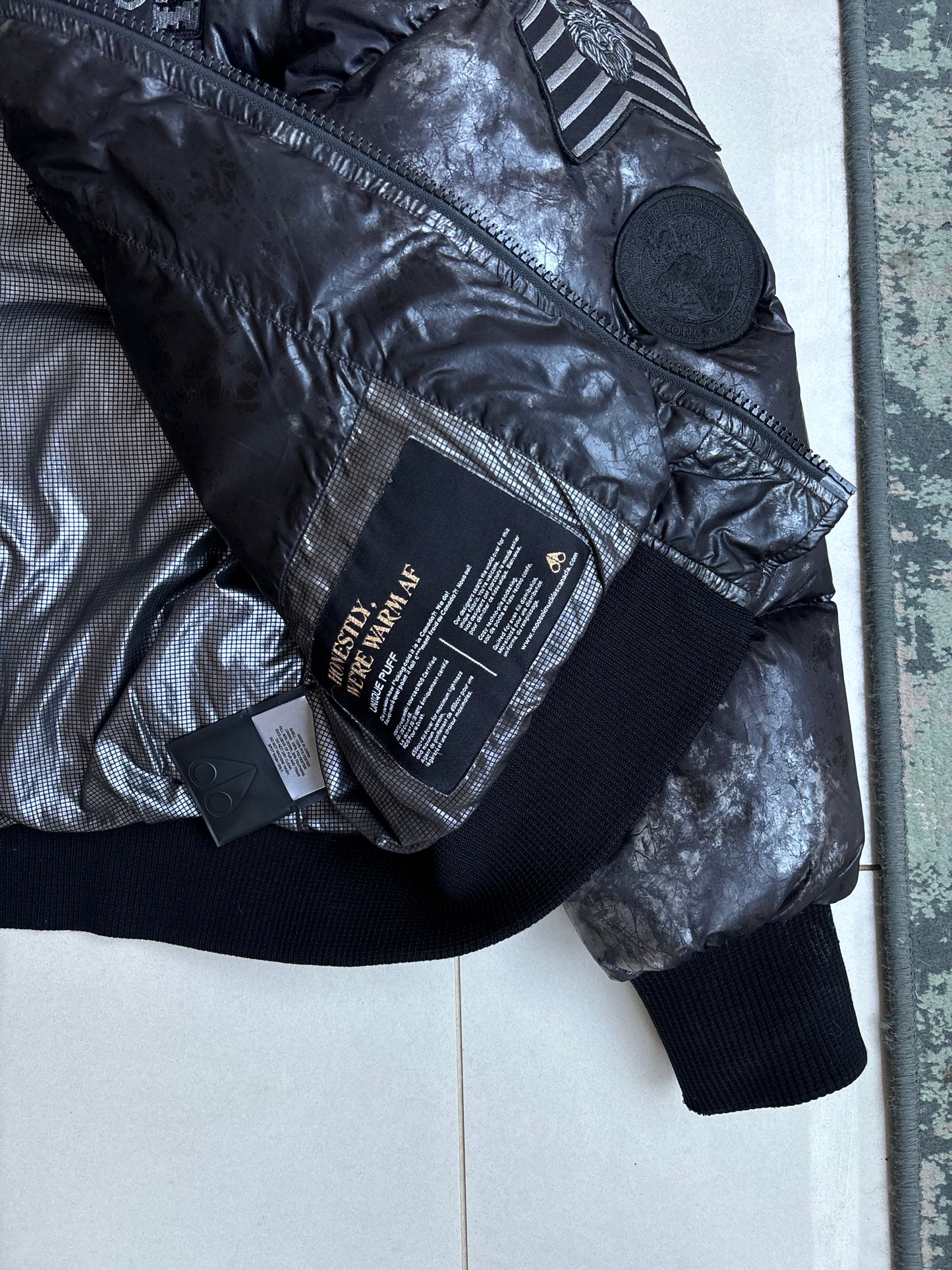 Moose Knuckle Black Marble Fur Bomber Coat XL