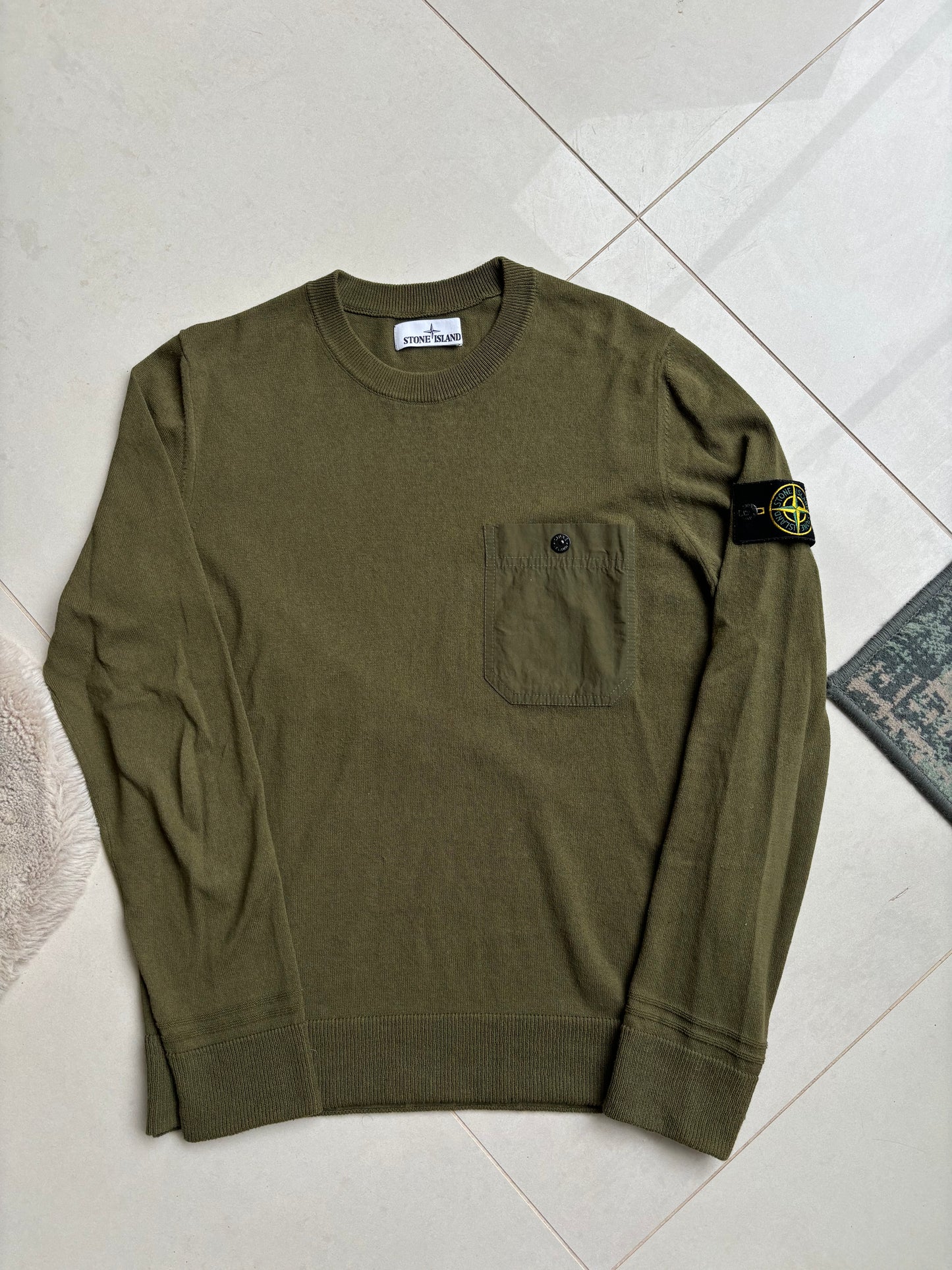 Stone Island Khaki Lightweight Knit Pocketed Sweatshirt S