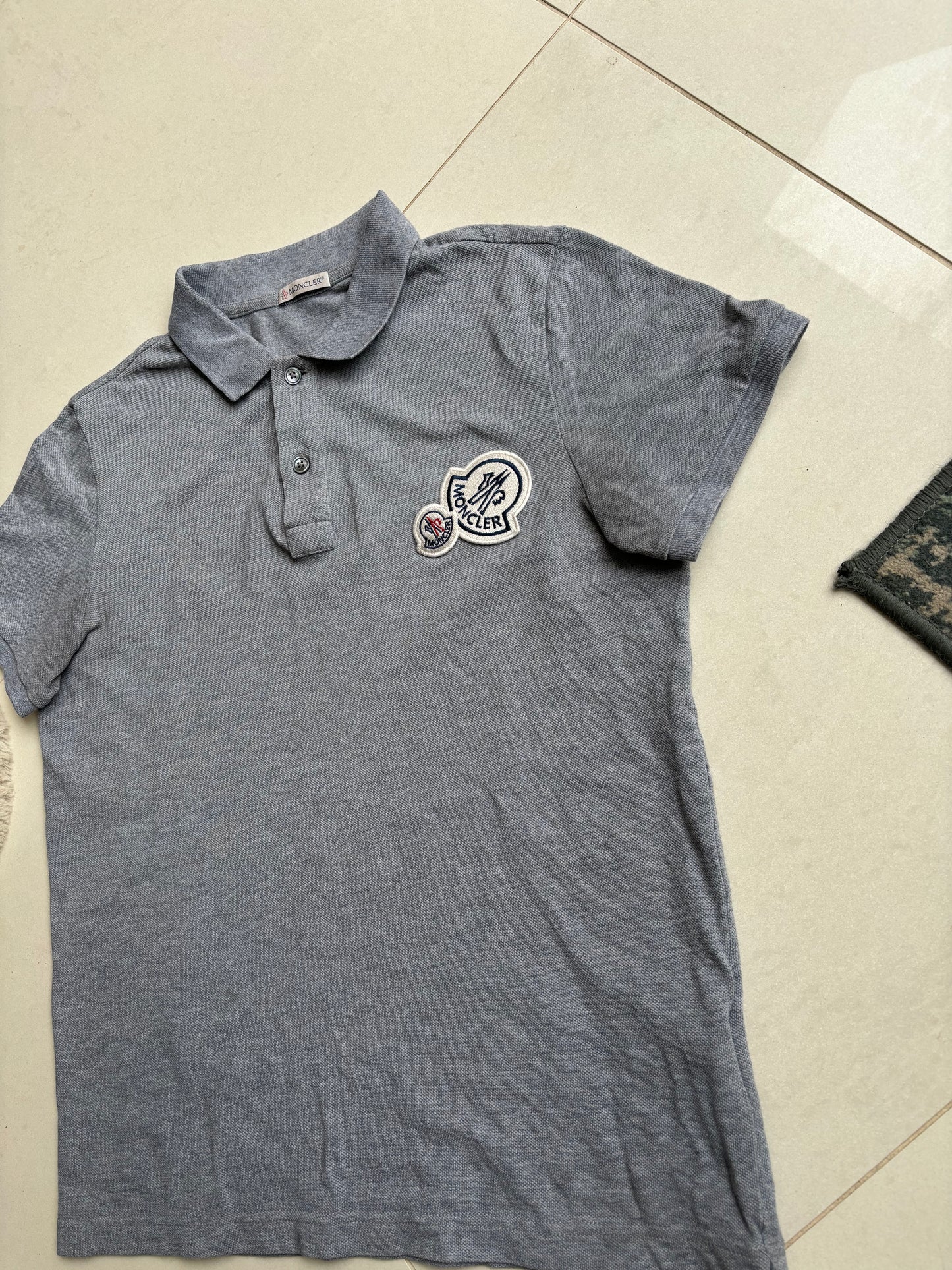 Moncler Double Logo Grey Polo Shirt M