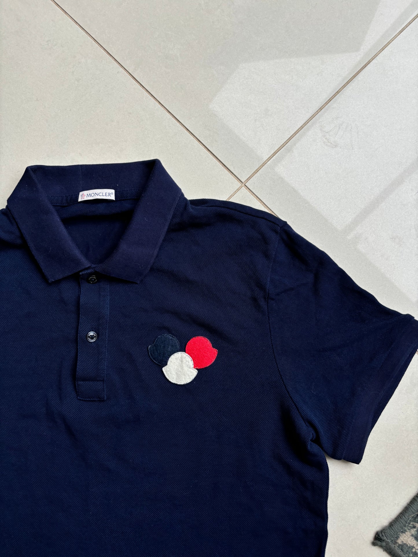 Moncler Triple Logo Navy Polo Shirt M