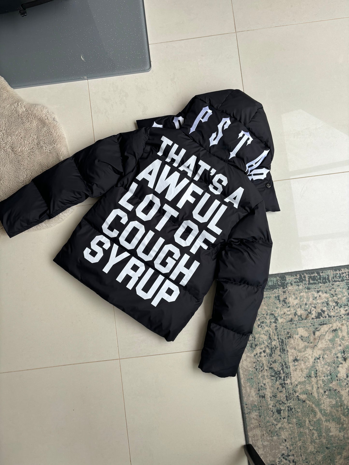 Trapstar x Awful Lot Of Cough Syrup Black Irongate Puffer Coat S