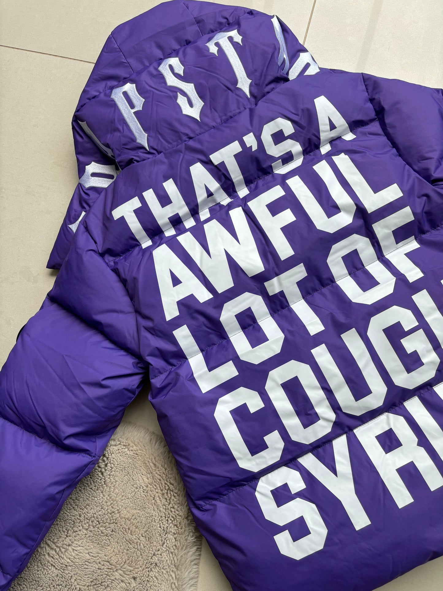 Trapstar x Awful Lot Of Cough Syrup Purple Irongate Puffer Coat S