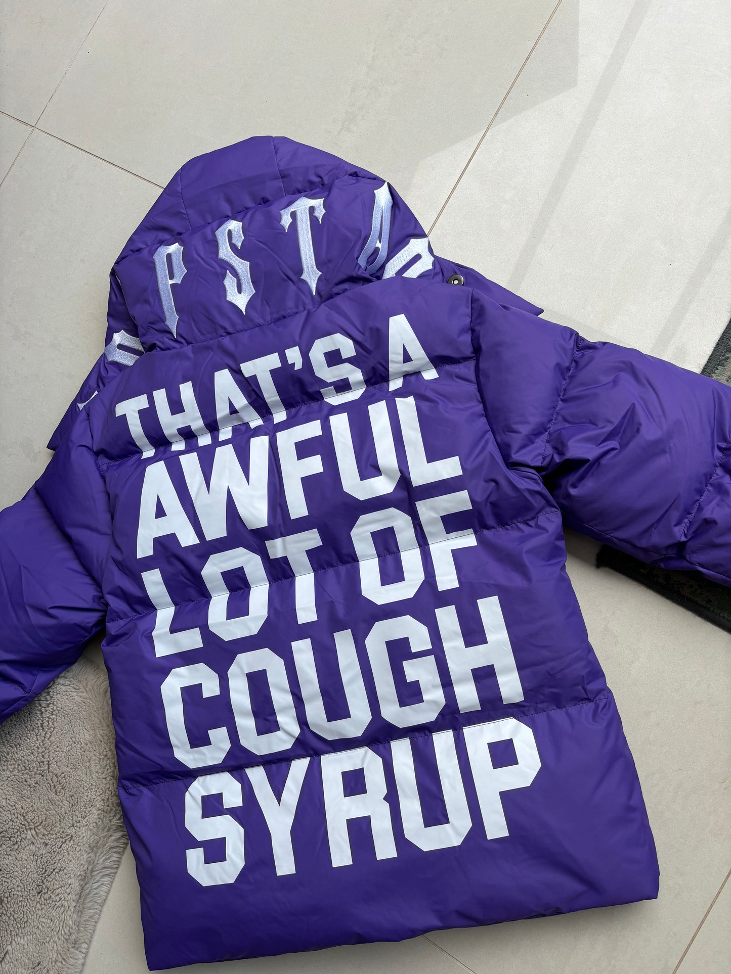 Trapstar x Awful Lot Of Cough Syrup Purple Irongate Puffer Coat S