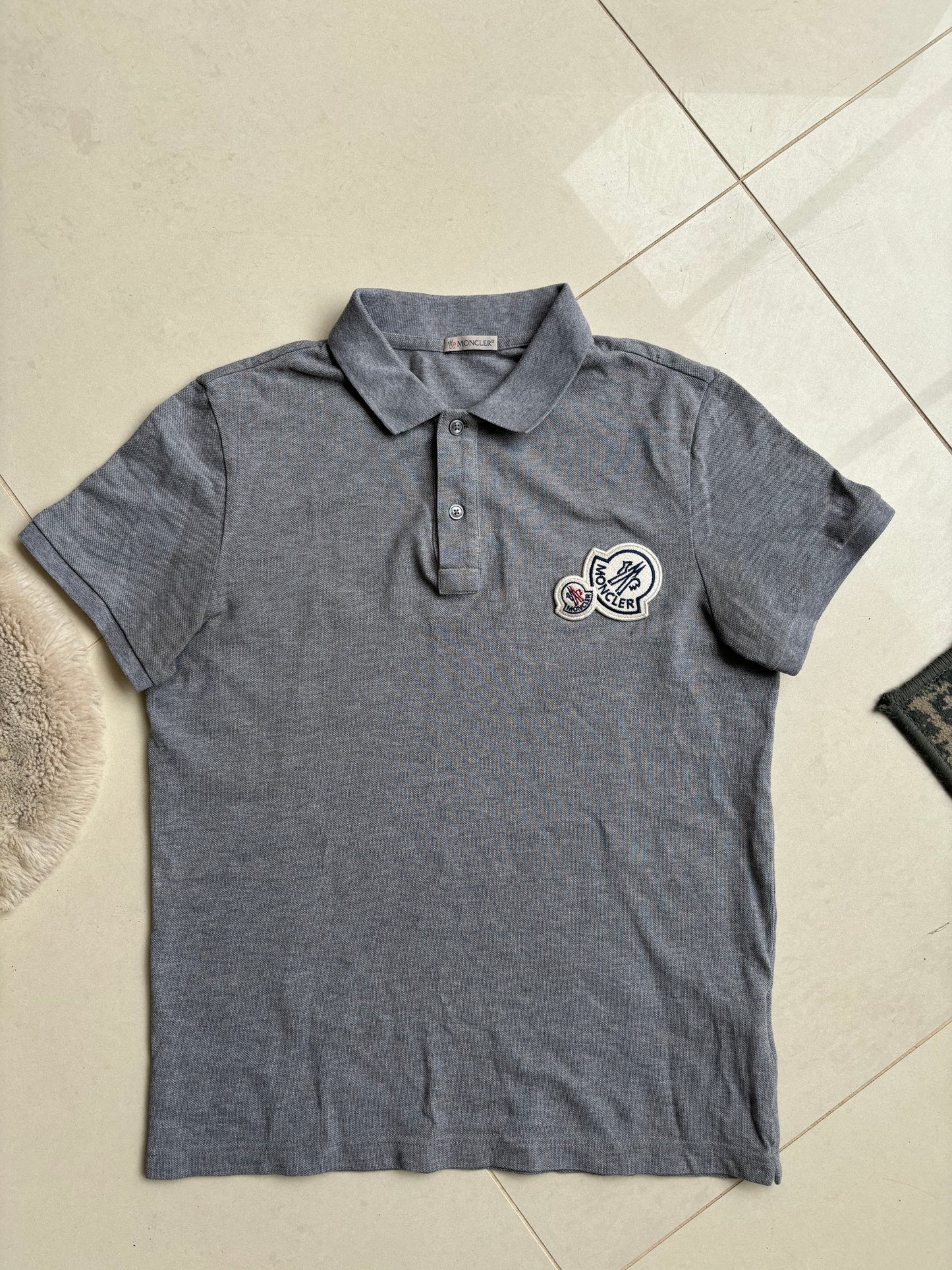 Moncler Double Logo Grey Polo Shirt M