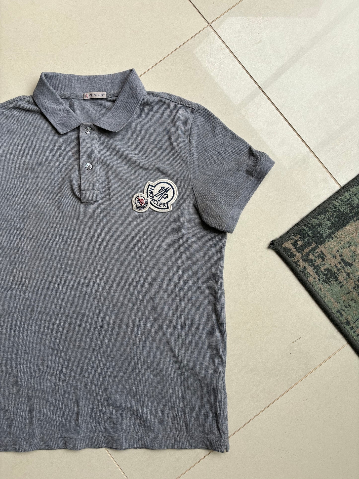 Moncler Double Logo Grey Polo Shirt M