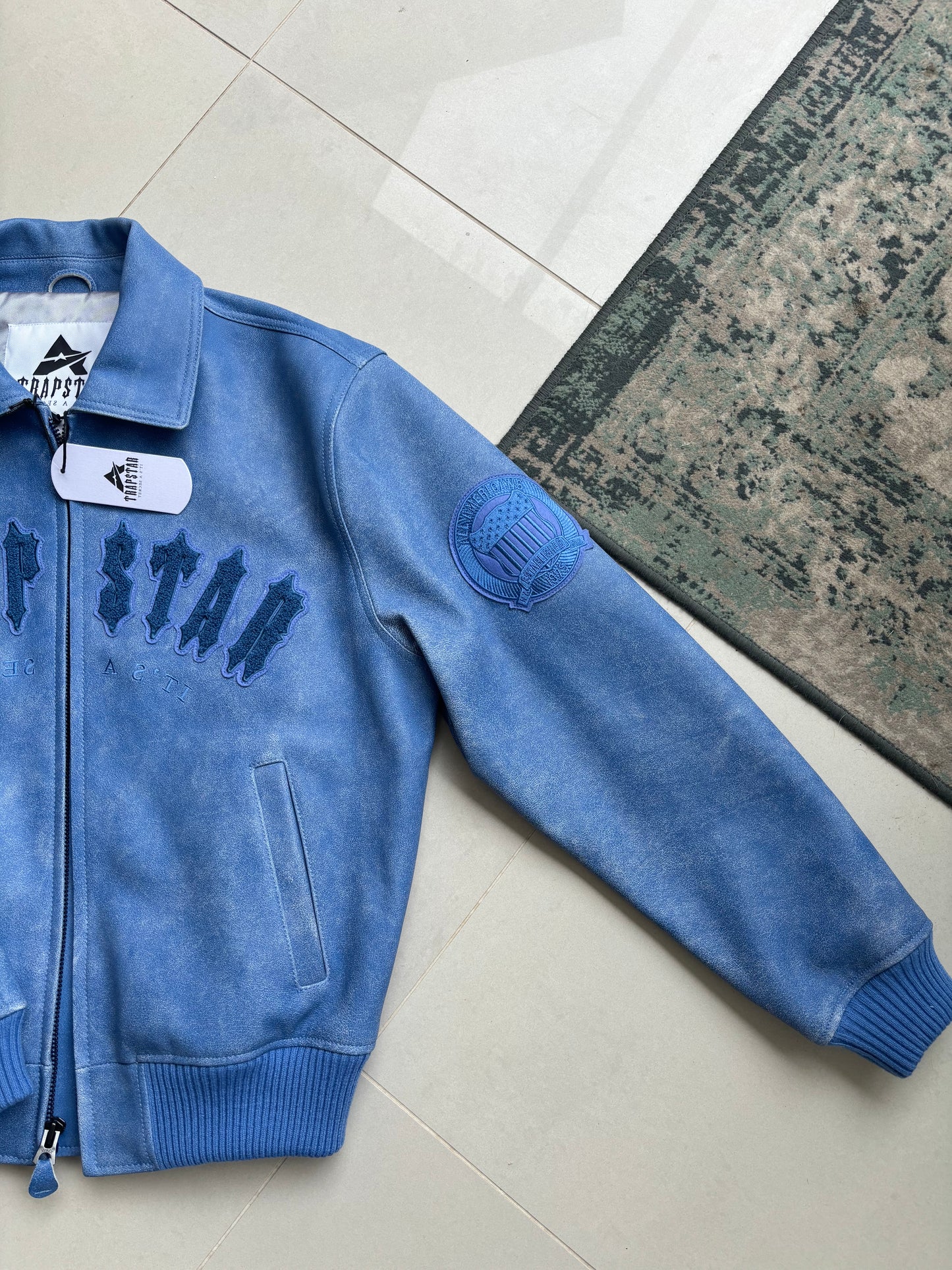 Trapstar x Avirex Blue Leather Jacket M