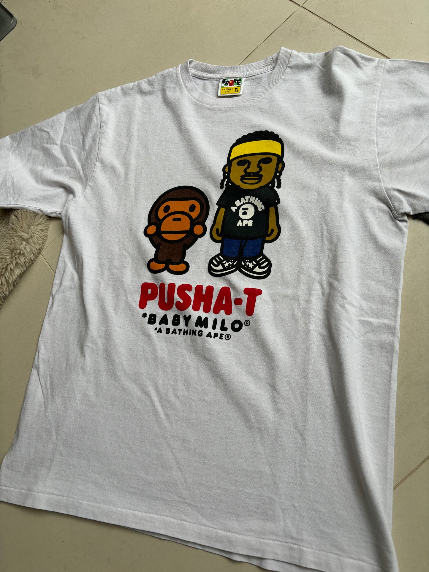 Pusha T x Baby Milo Bape White T-shirt XL