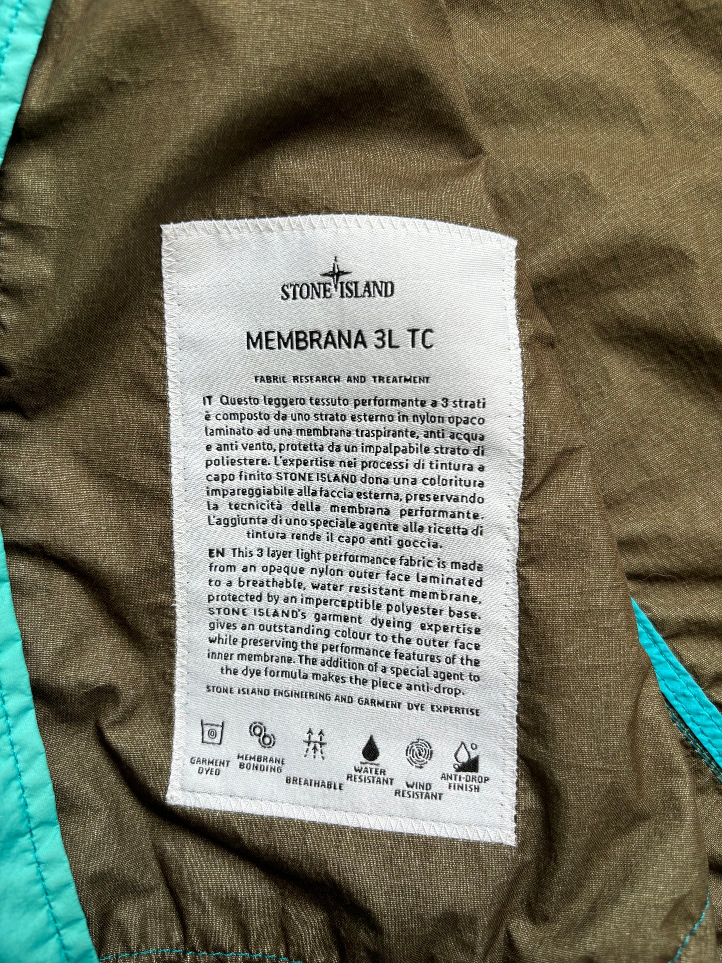 Stone Island Membrana 3L TC Jacket Turquoise M