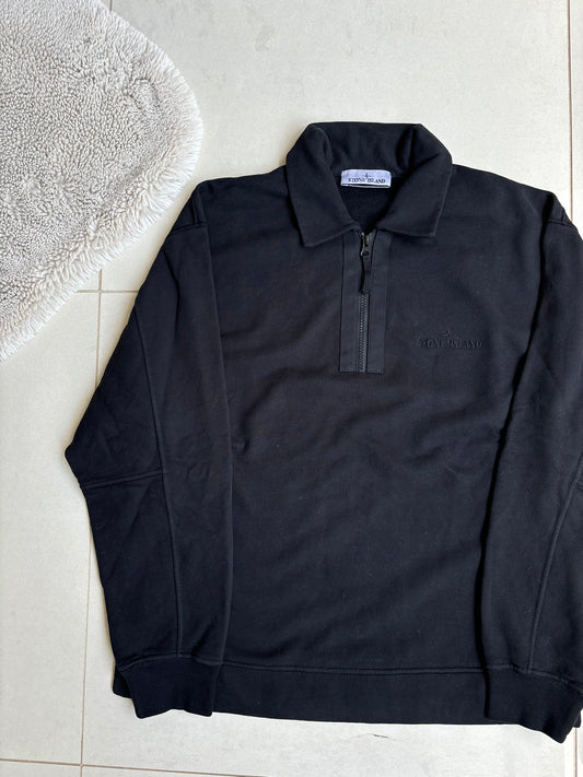Stone Island Chest Embroidered 3/4 Zip Sweashirt Black S