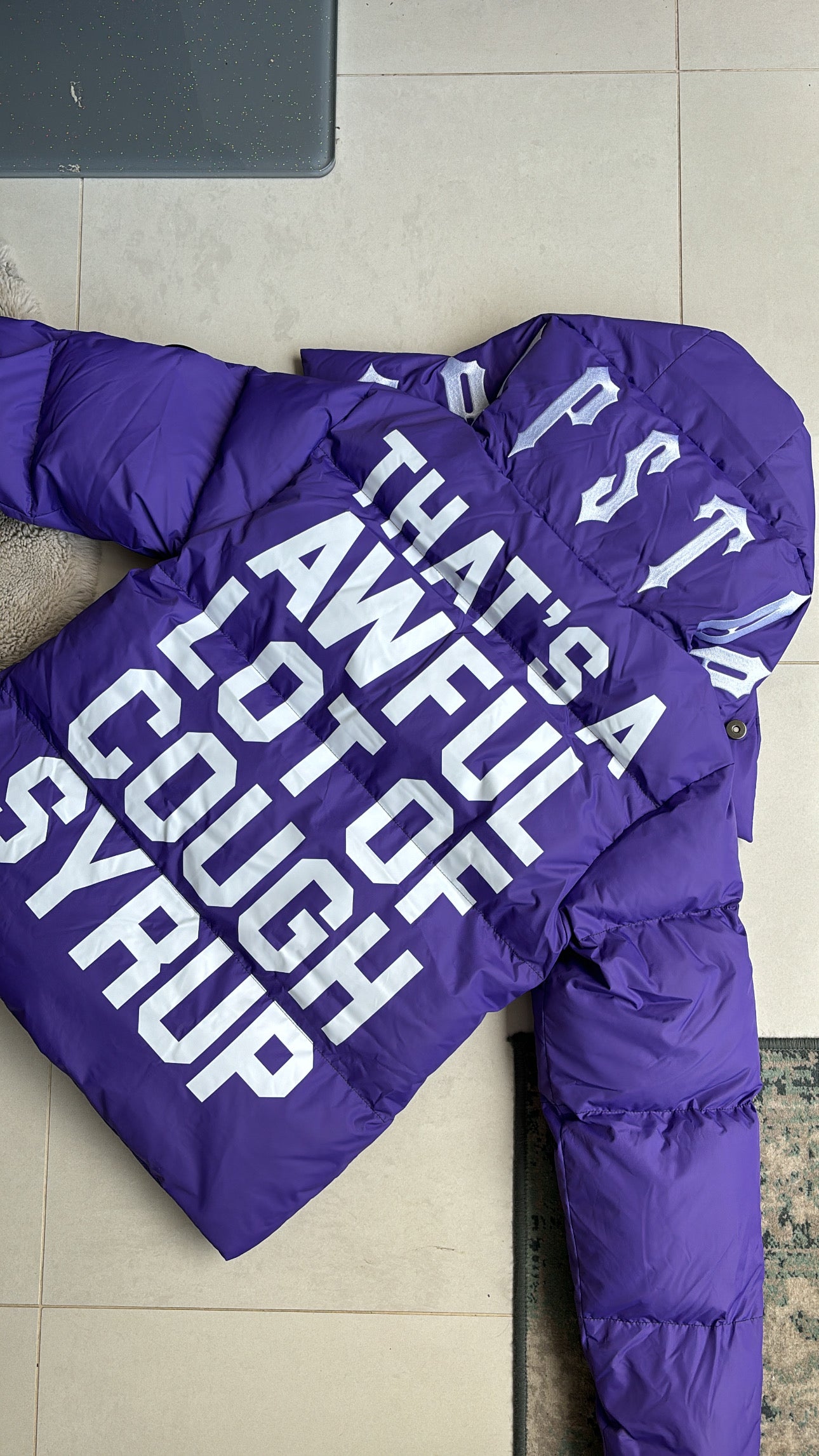 Trapstar x Awful Lot Of Cough Syrup Purple Irongate Puffer Coat S