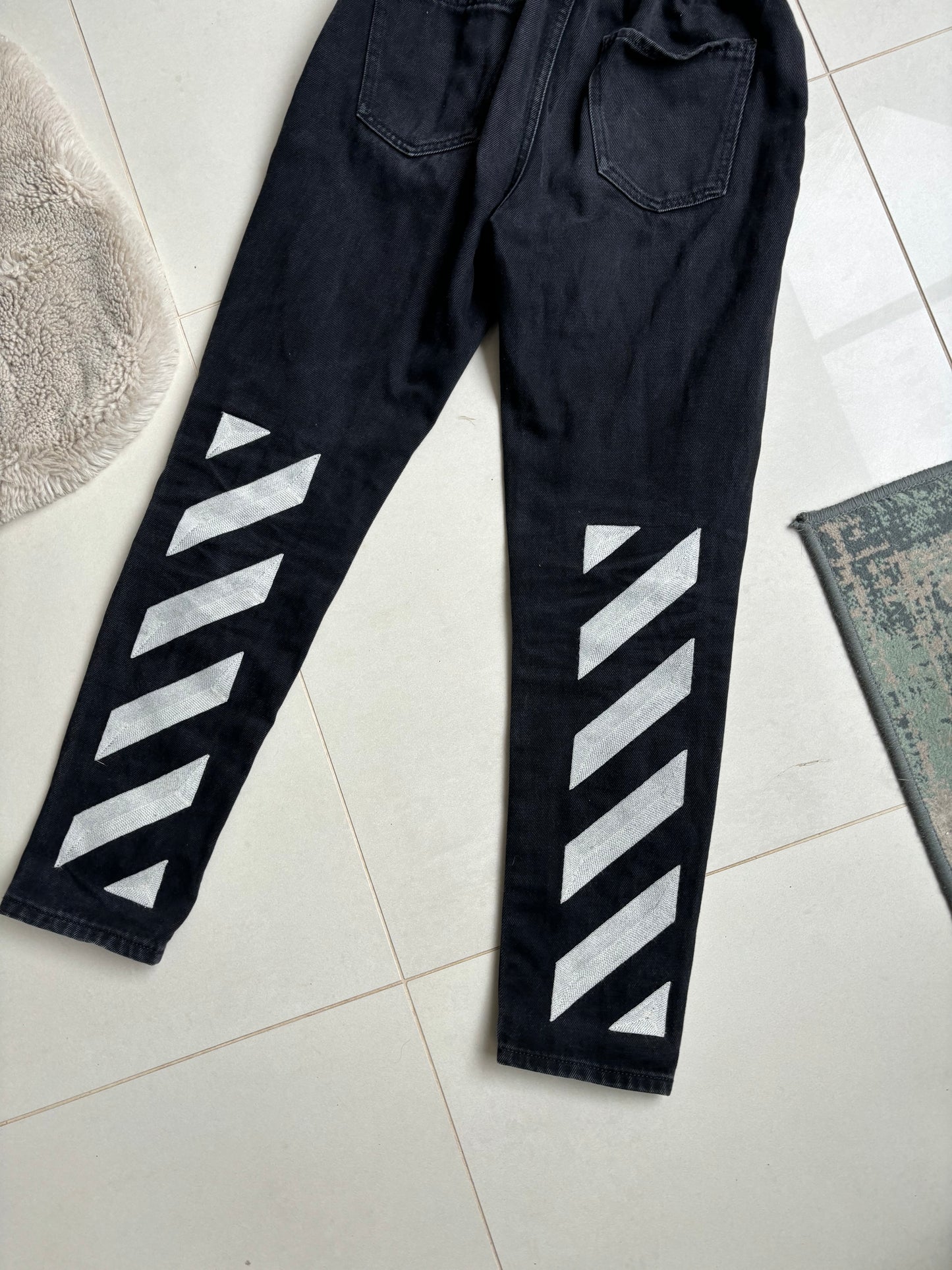 Off-White Black Denim Grid Jeans 28W