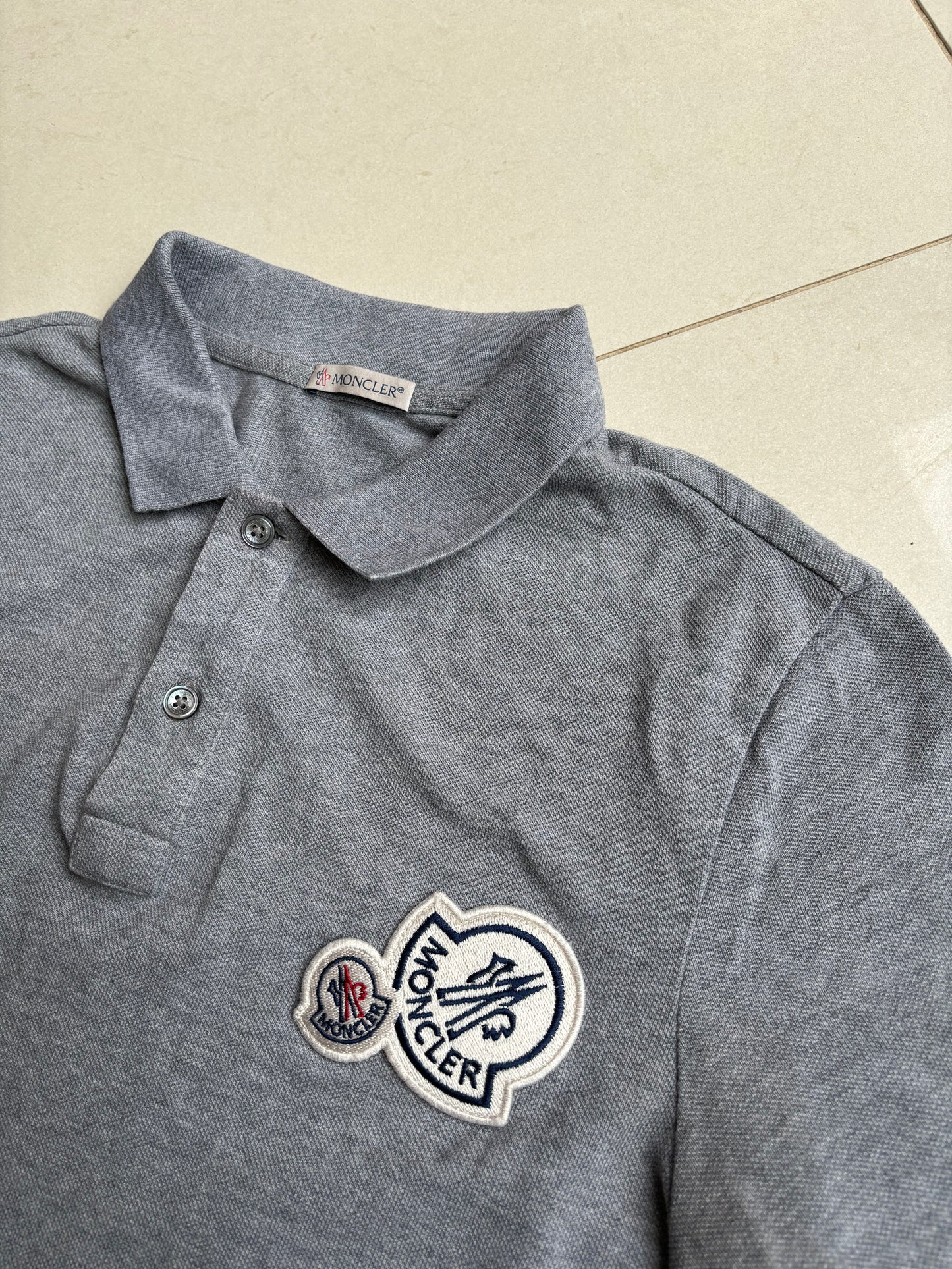 Moncler Double Logo Grey Polo Shirt M