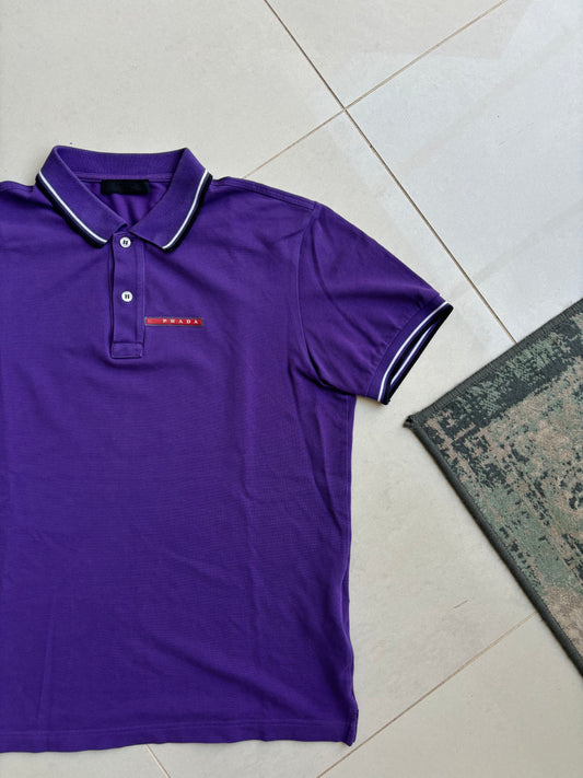 Prada Small Logo Striped Polo Shirt Purple M