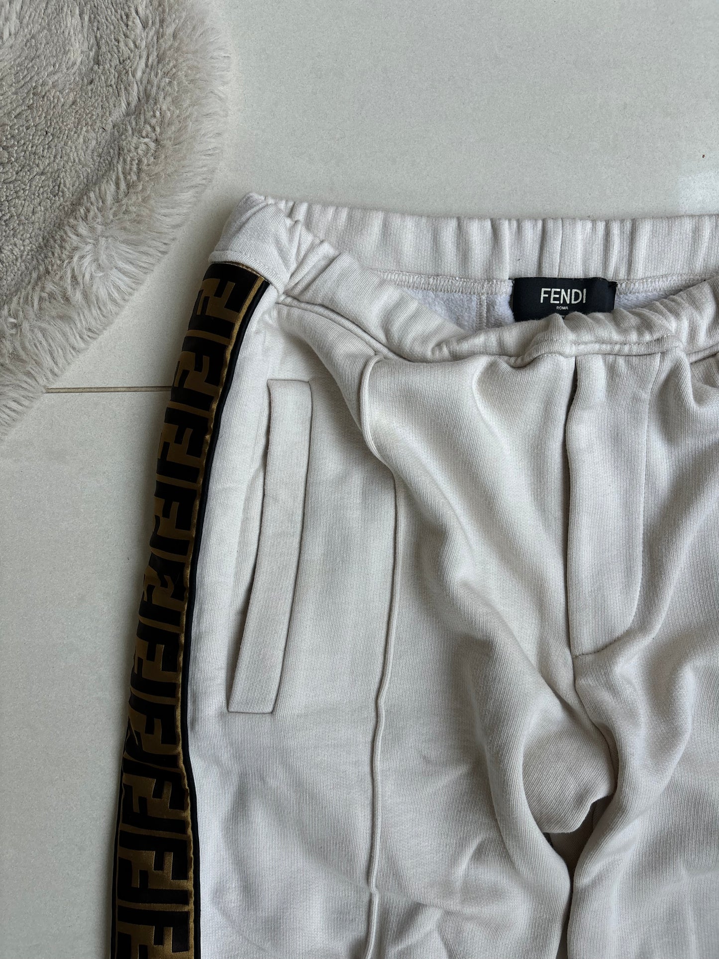 Fendi Cream Double F Tape Logo Joggers 46