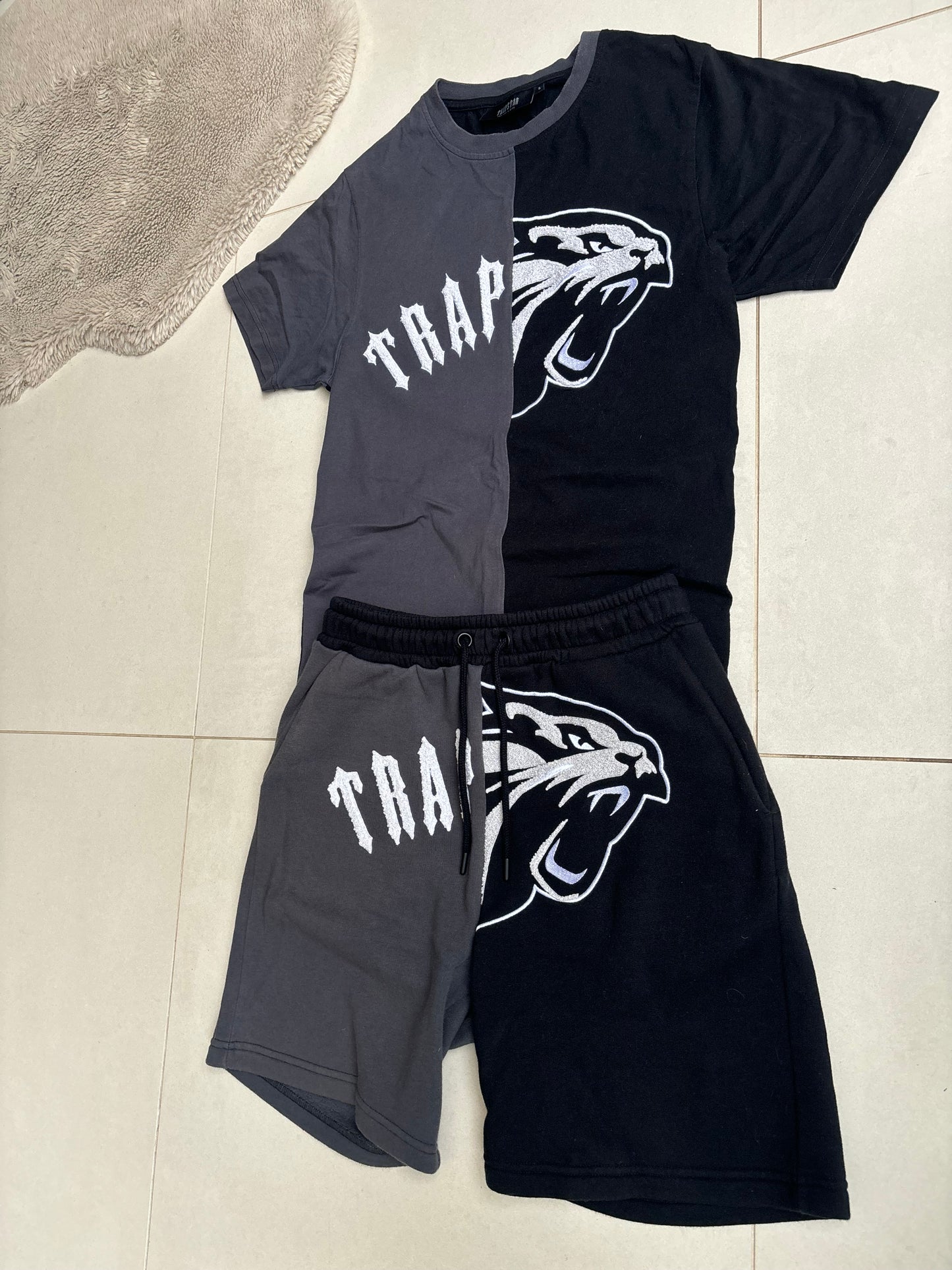 Trapstar Irongate Shooter Shorts T shirt Set Black/Dark Grey S