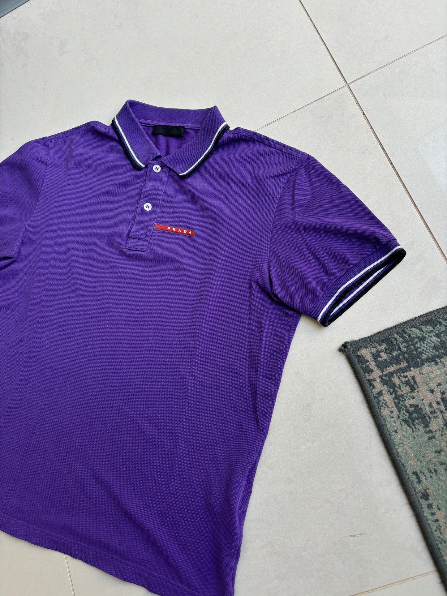 Prada Small Logo Striped Polo Shirt Purple M