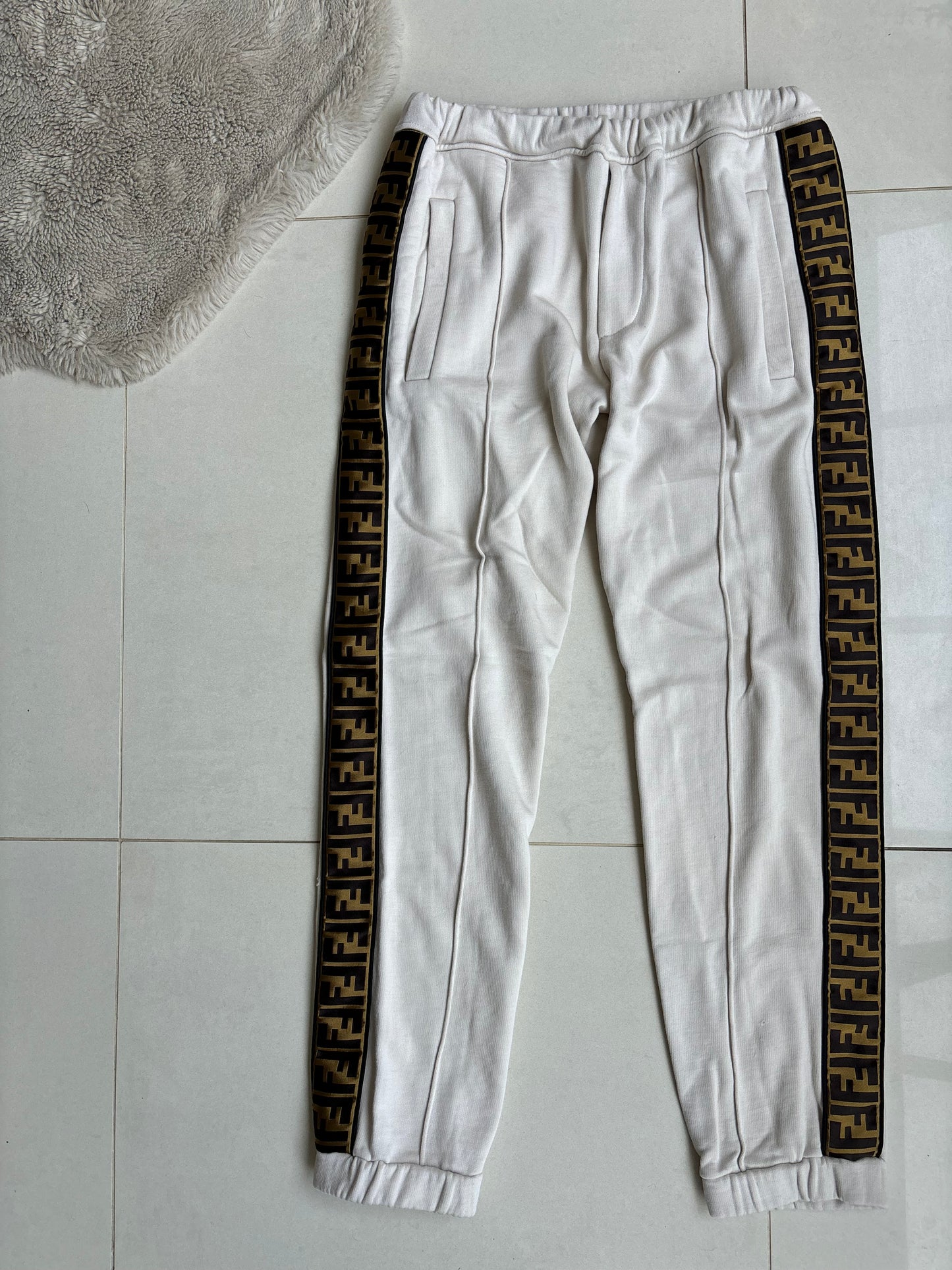 Fendi Cream Double F Tape Logo Joggers 46