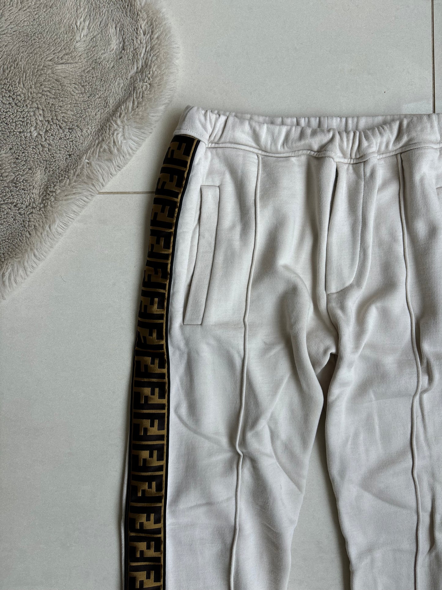 Fendi Cream Double F Tape Logo Joggers 46