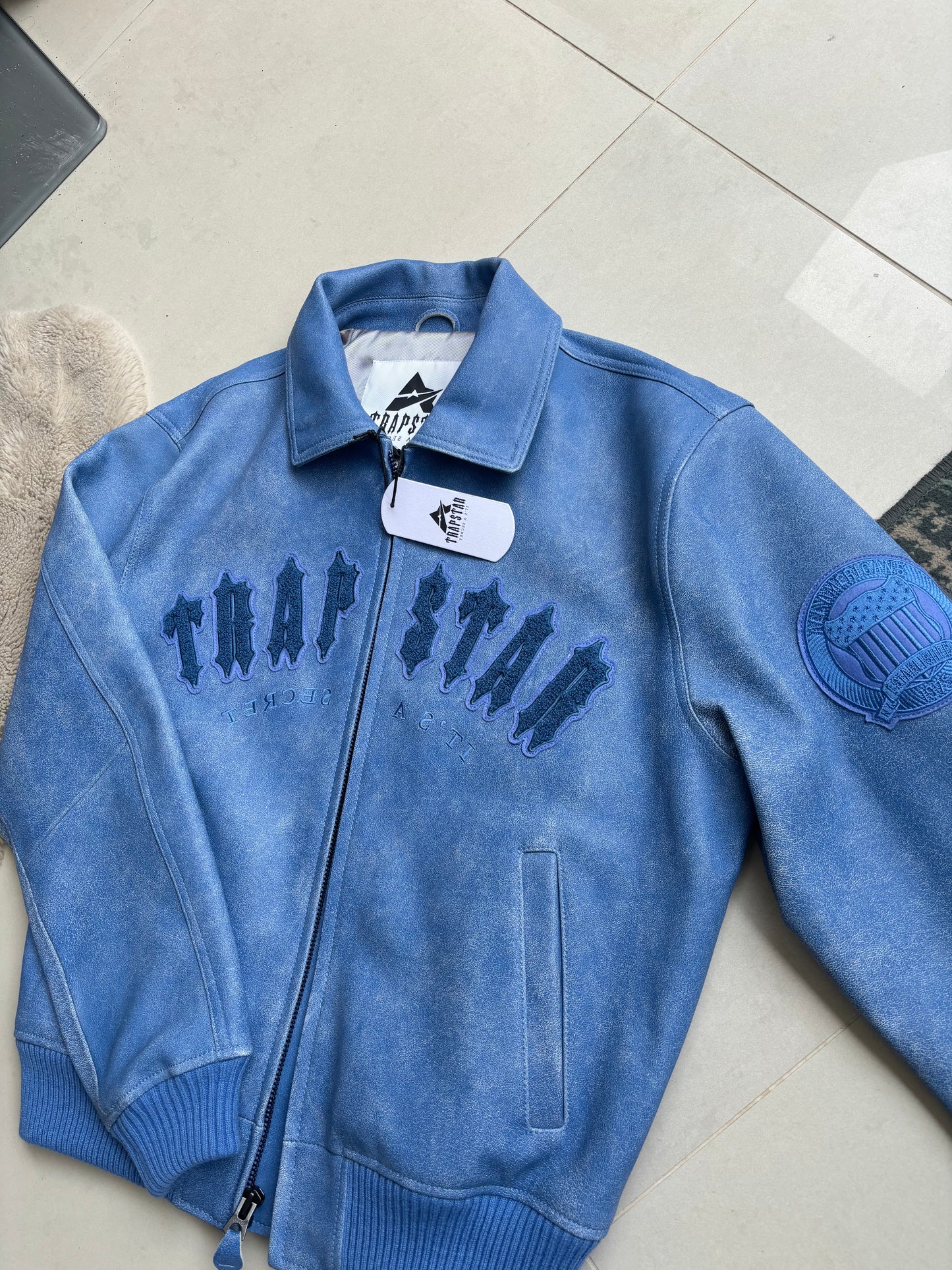 Trapstar x Avirex Blue Leather Jacket M