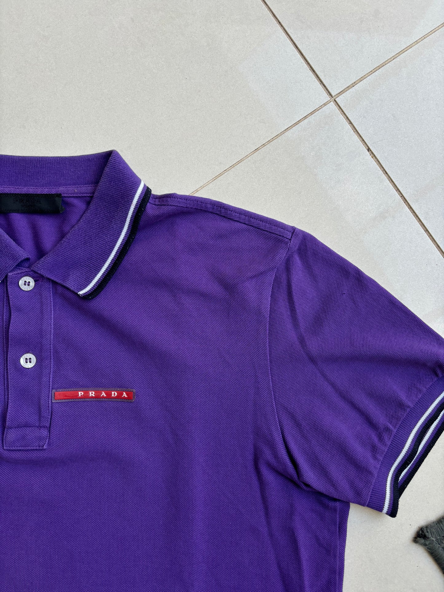 Prada Small Logo Striped Polo Shirt Purple M