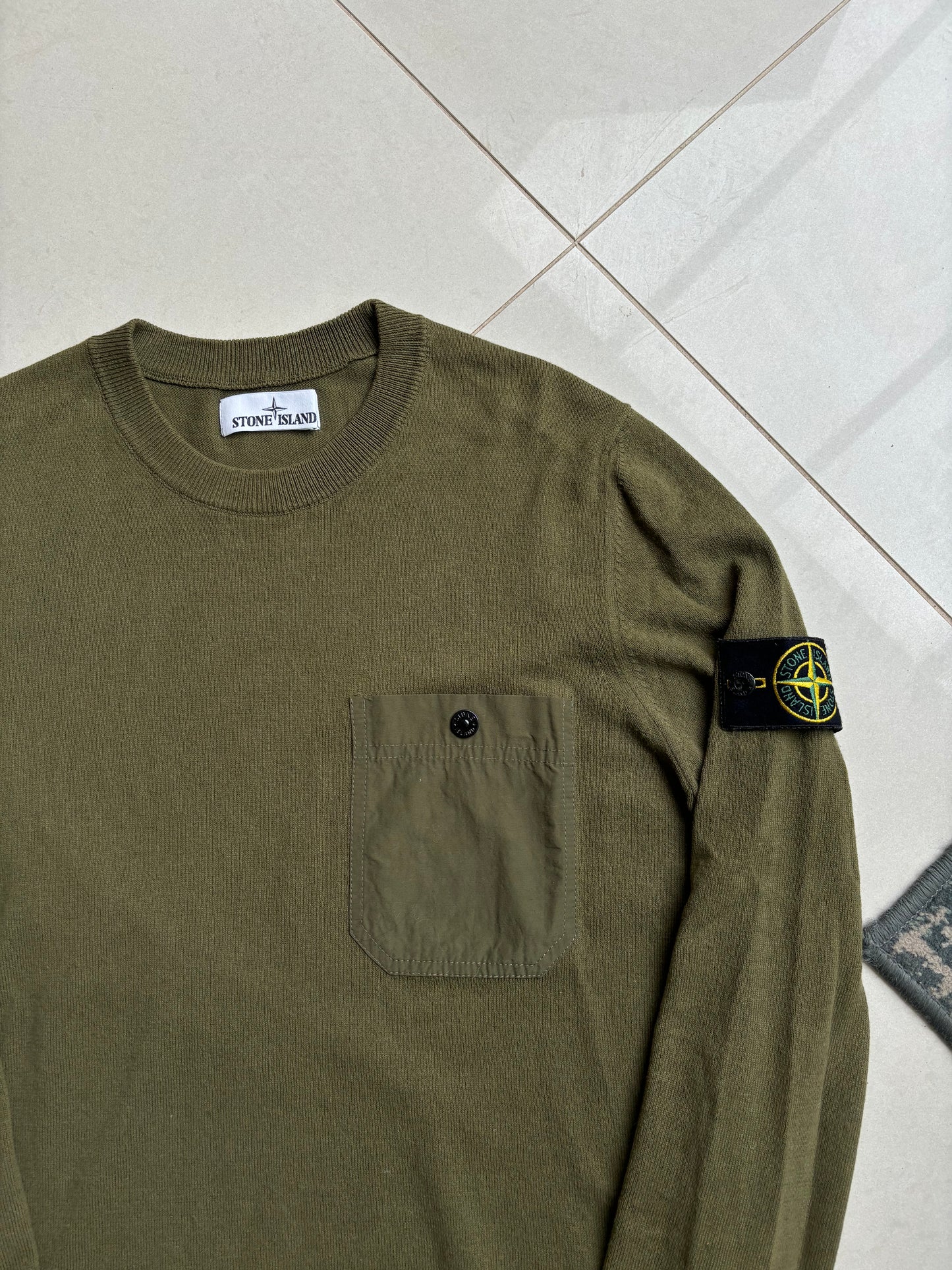 Stone Island Khaki Lightweight Knit Pocketed Sweatshirt S