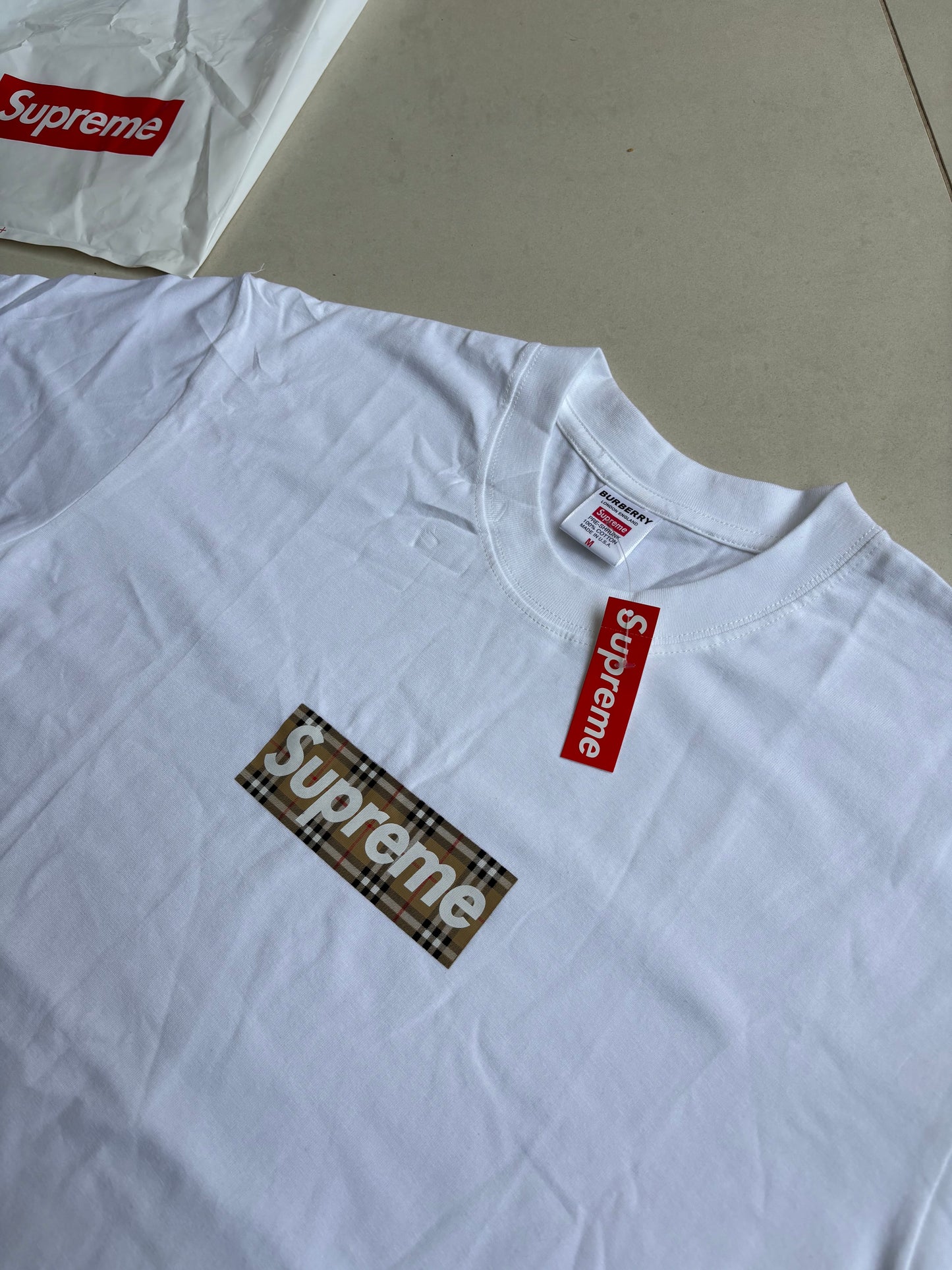 Supreme x Burberry Box Logo T Shirt White M