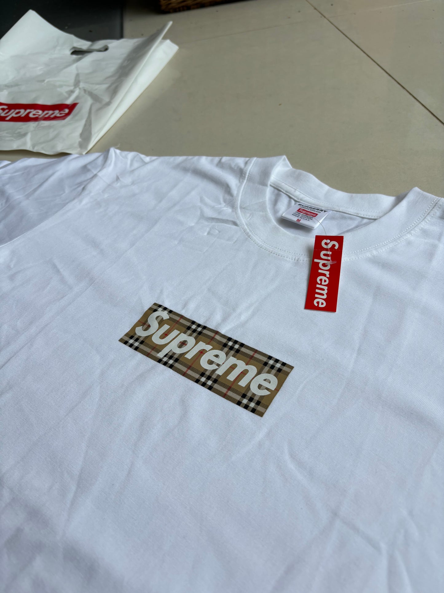 Supreme x Burberry Box Logo T Shirt White M