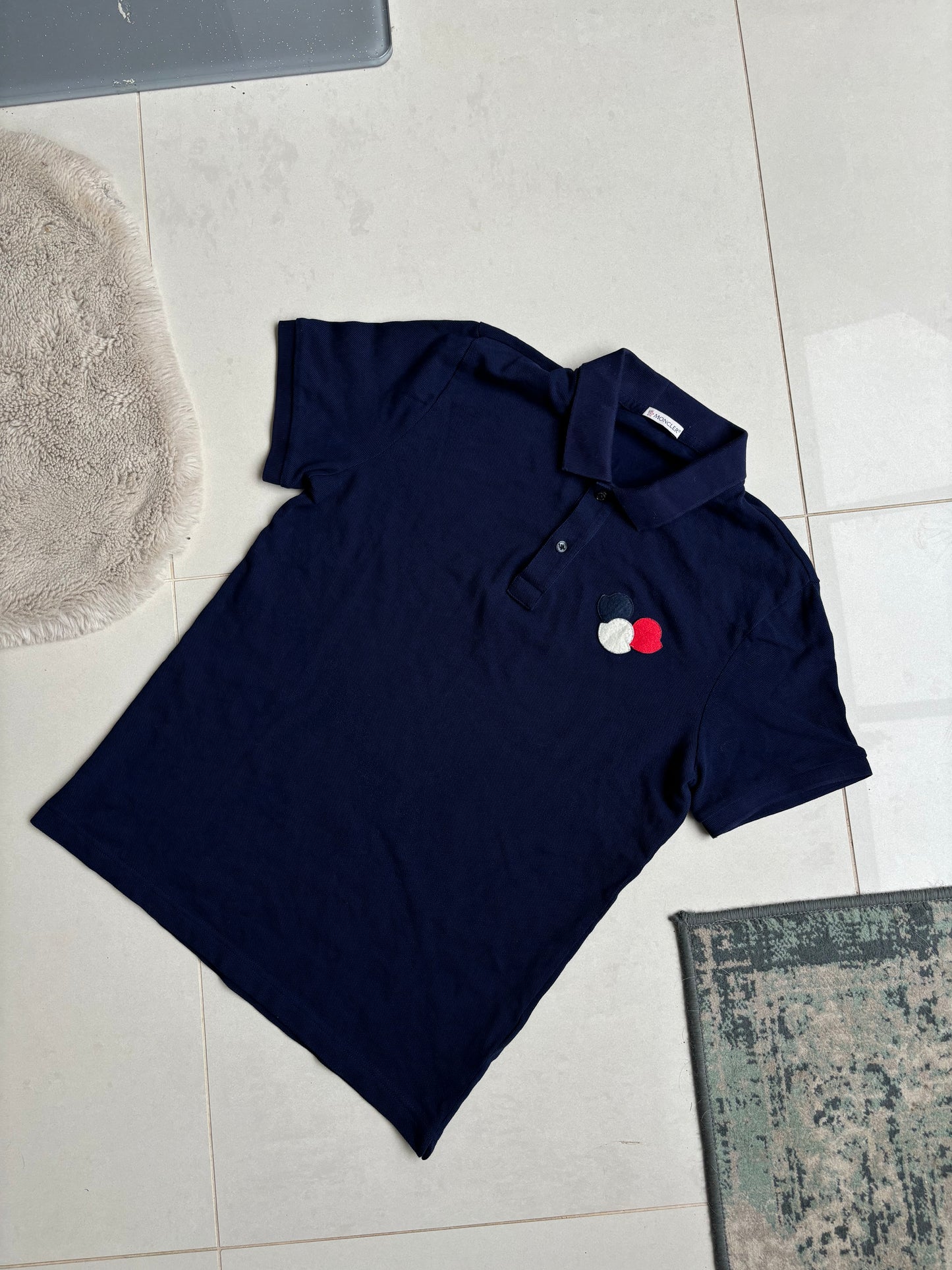 Moncler Triple Logo Navy Polo Shirt M