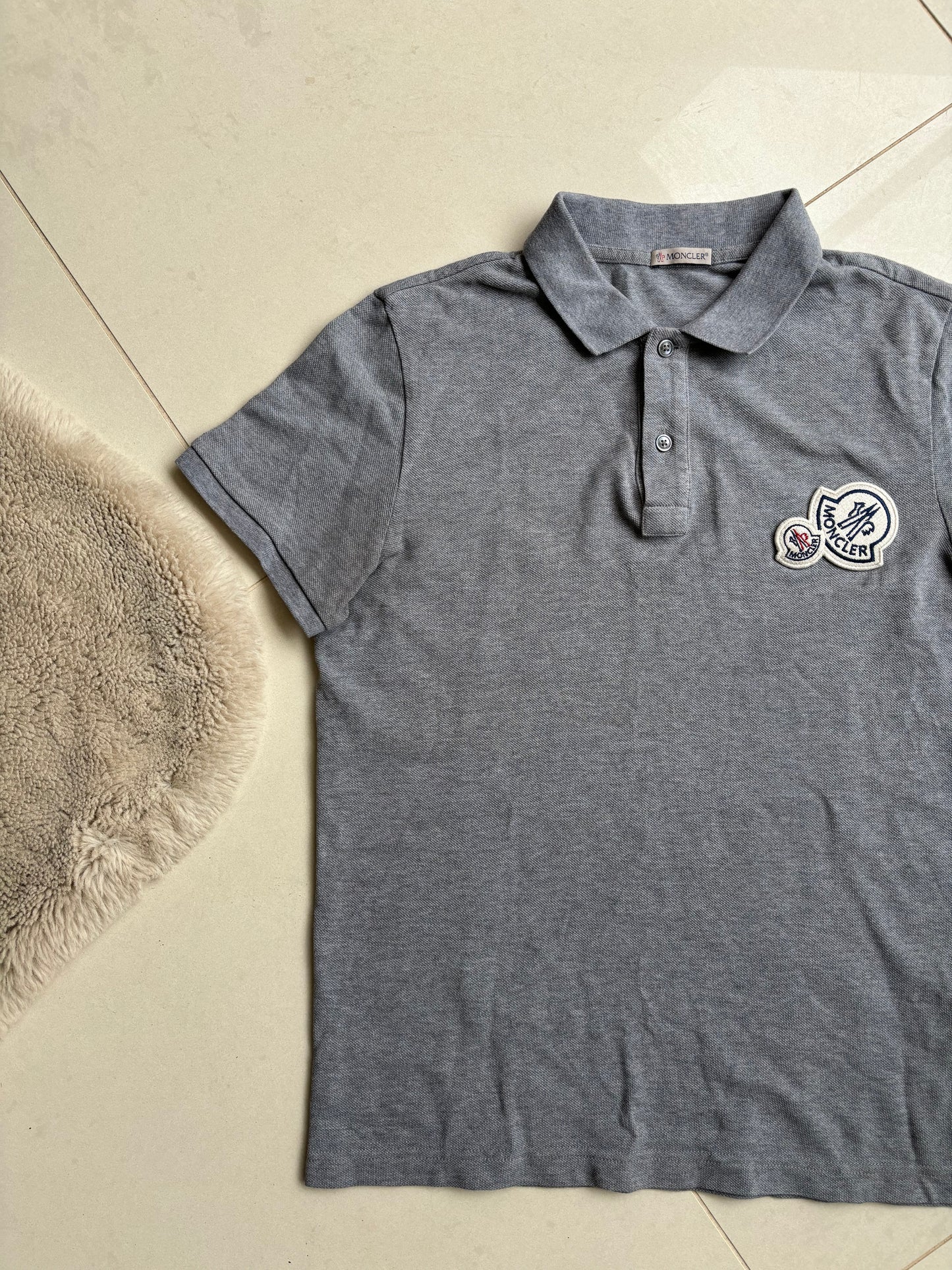 Moncler Double Logo Grey Polo Shirt M