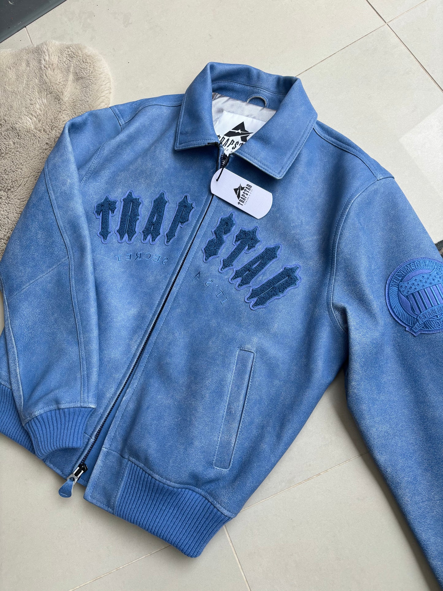 Trapstar x Avirex Blue Leather Jacket M