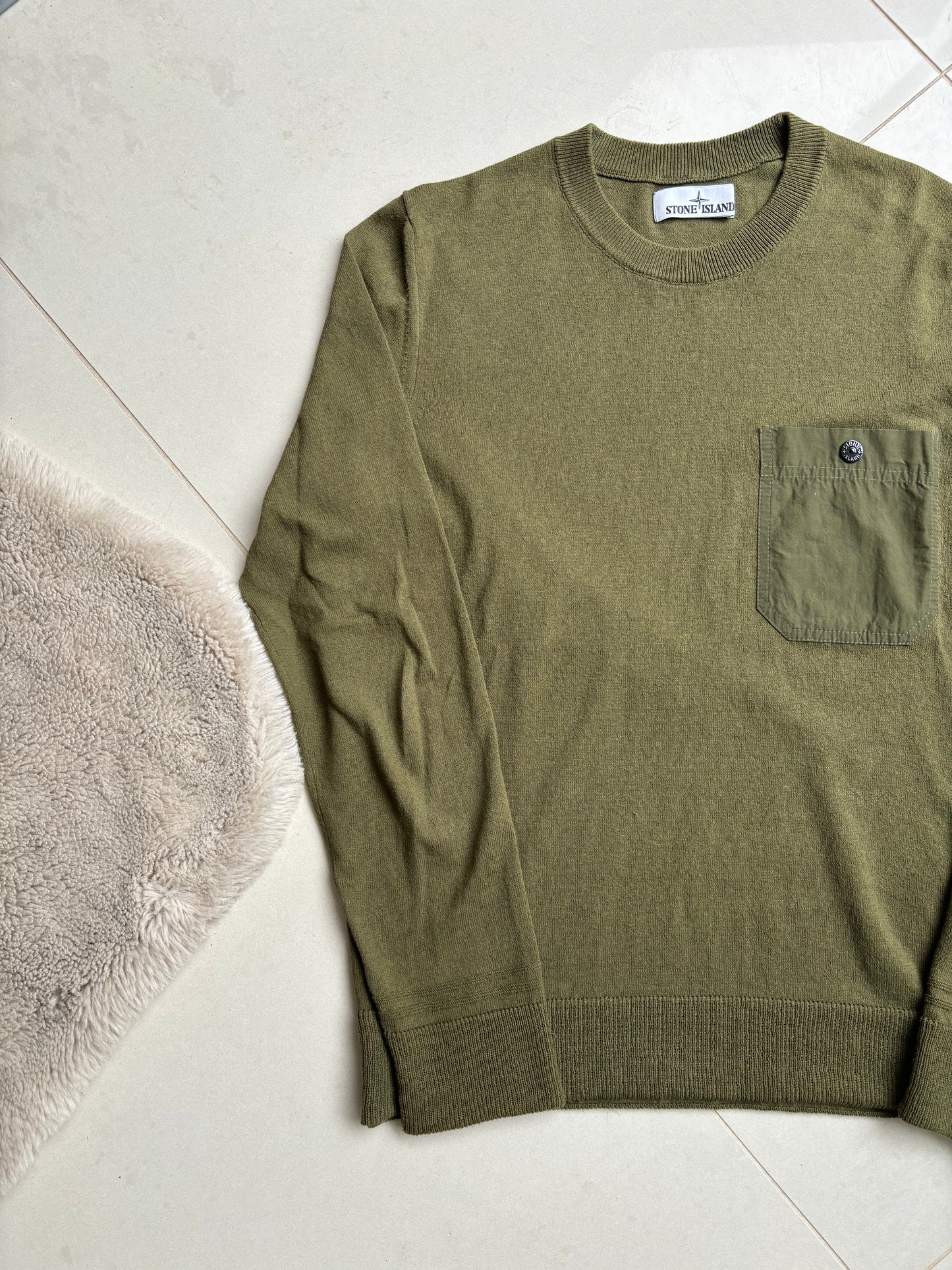 Stone Island Khaki Lightweight Knit Pocketed Sweatshirt S