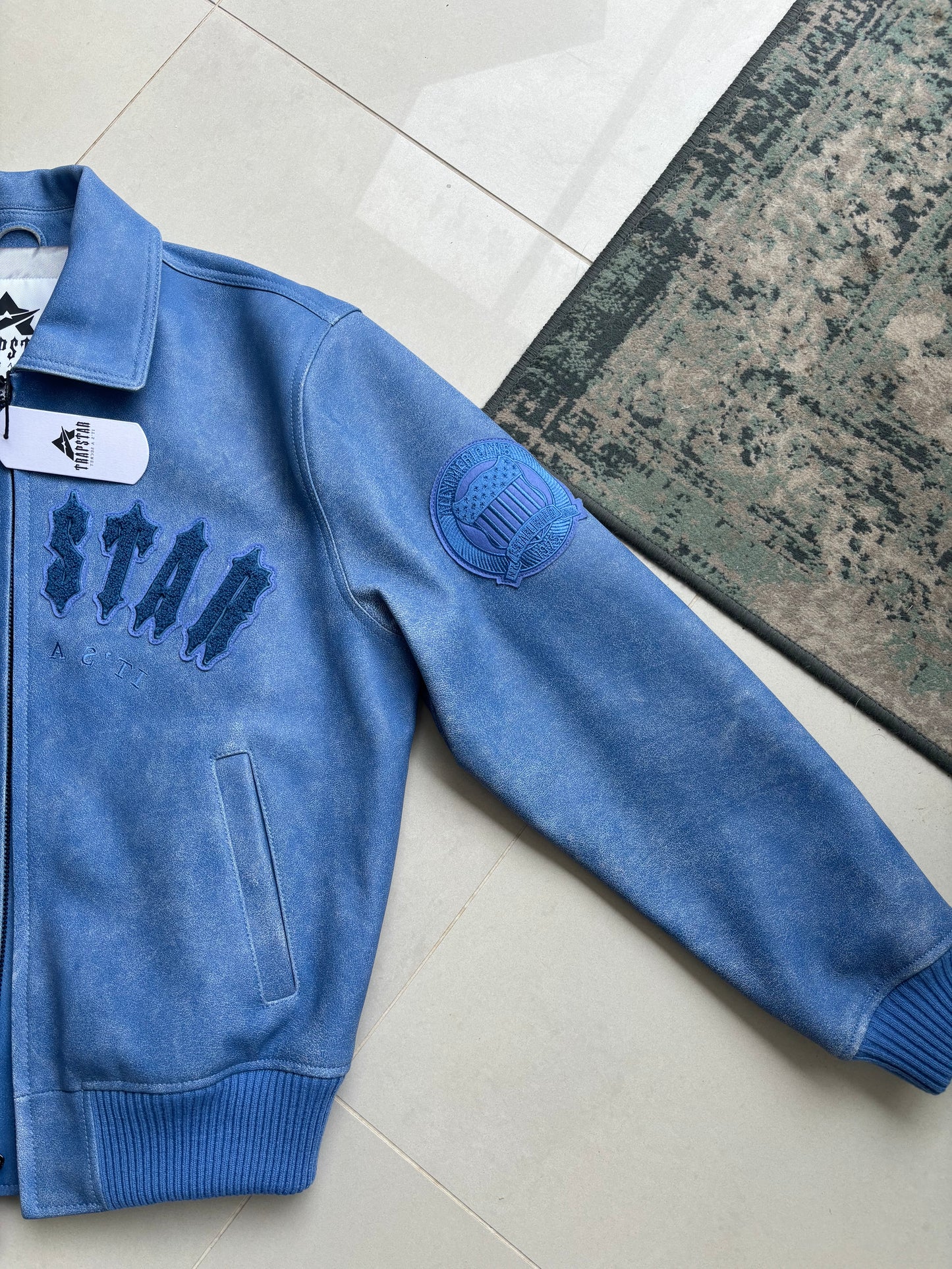 Trapstar x Avirex Blue Leather Jacket M