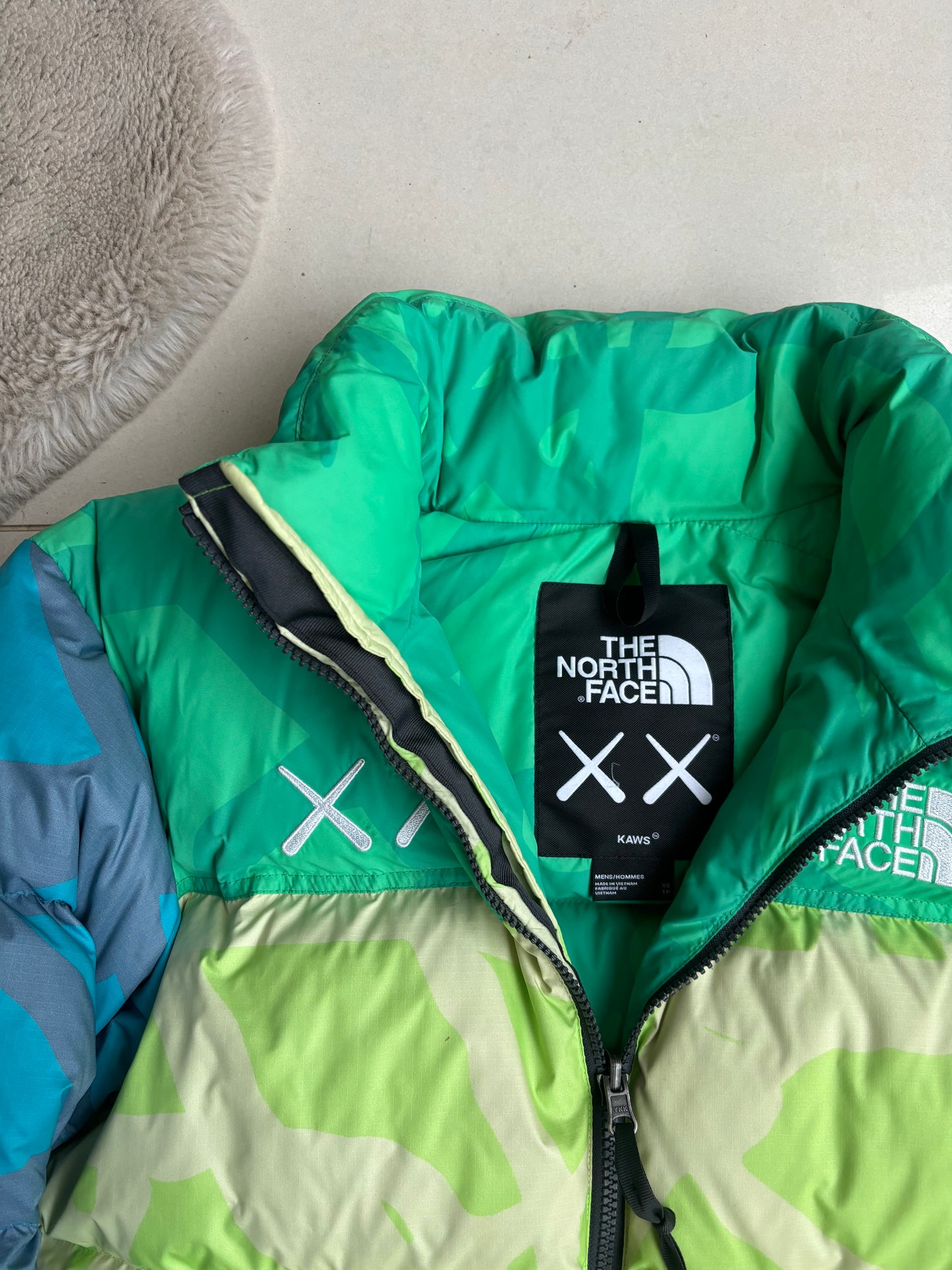 Kaws x The North Face 700 Nupste Puffer Jacket Green/Blue XS