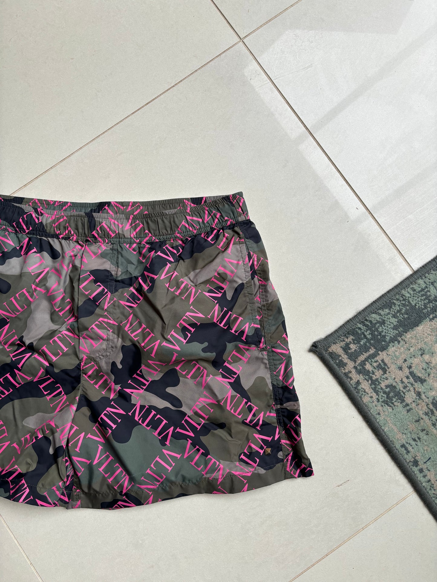 Valentino Mens Swim Shorts Camo Pink Script 46