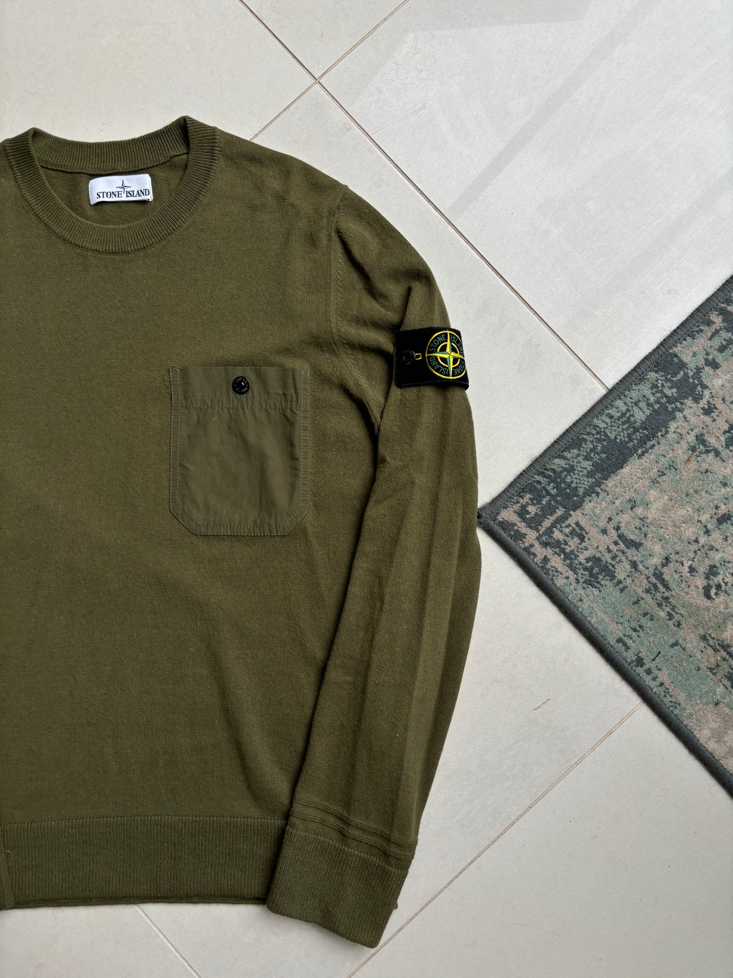 Stone Island Khaki Lightweight Knit Pocketed Sweatshirt S