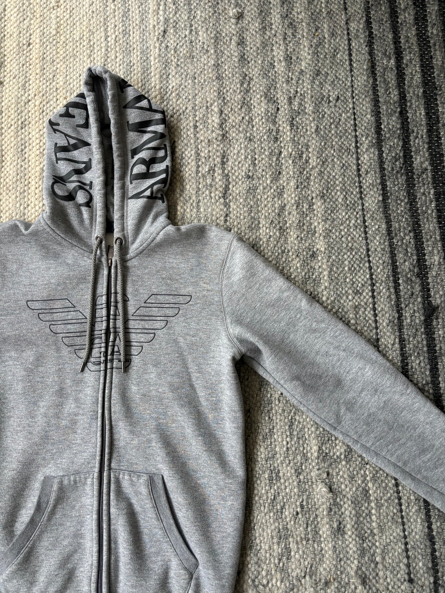 Armani Jeans Hood Script Grey Zip Hoodie M