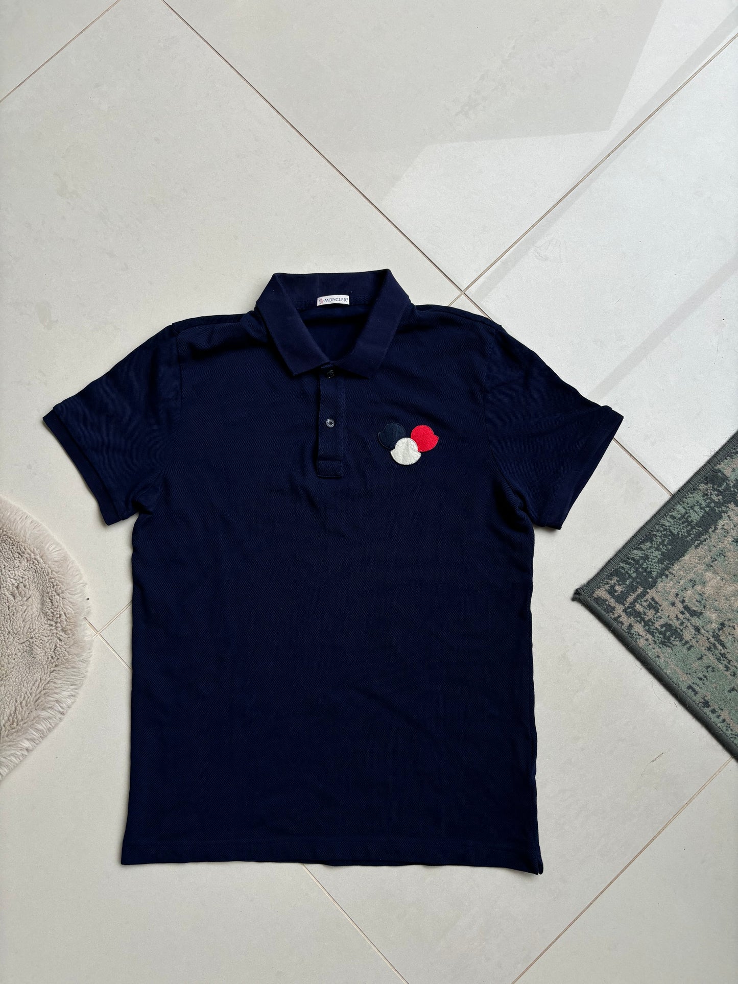 Moncler Triple Logo Navy Polo Shirt M