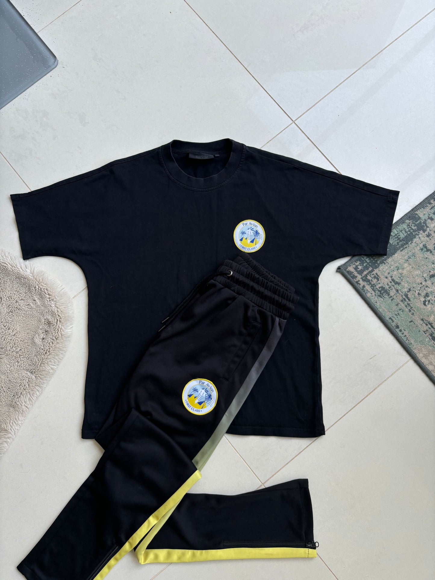 Trapstar First Class T Shirt & Joggers Set Black Yellow S