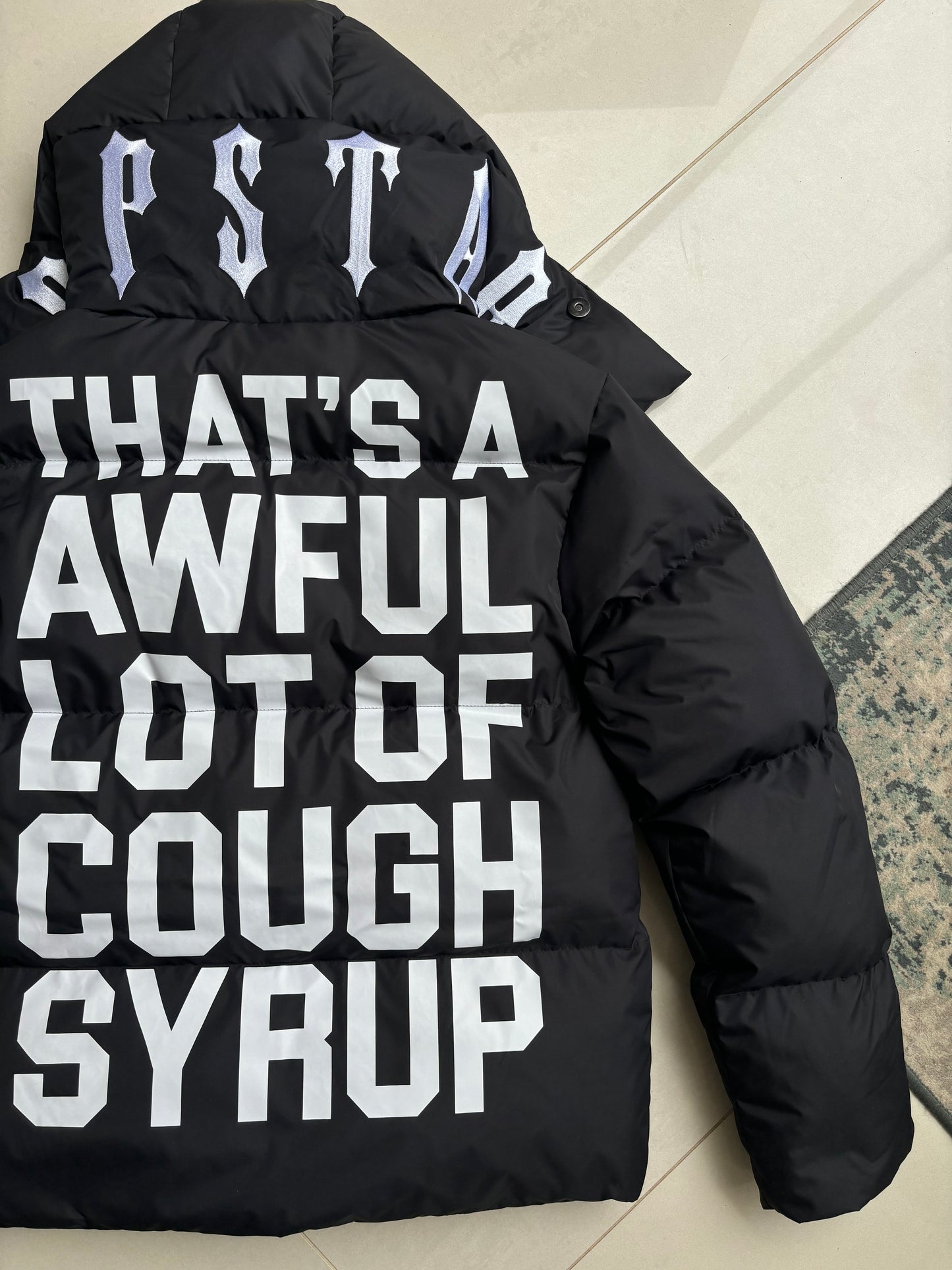 Trapstar x Awful Lot Of Cough Syrup Black Irongate Puffer Coat S