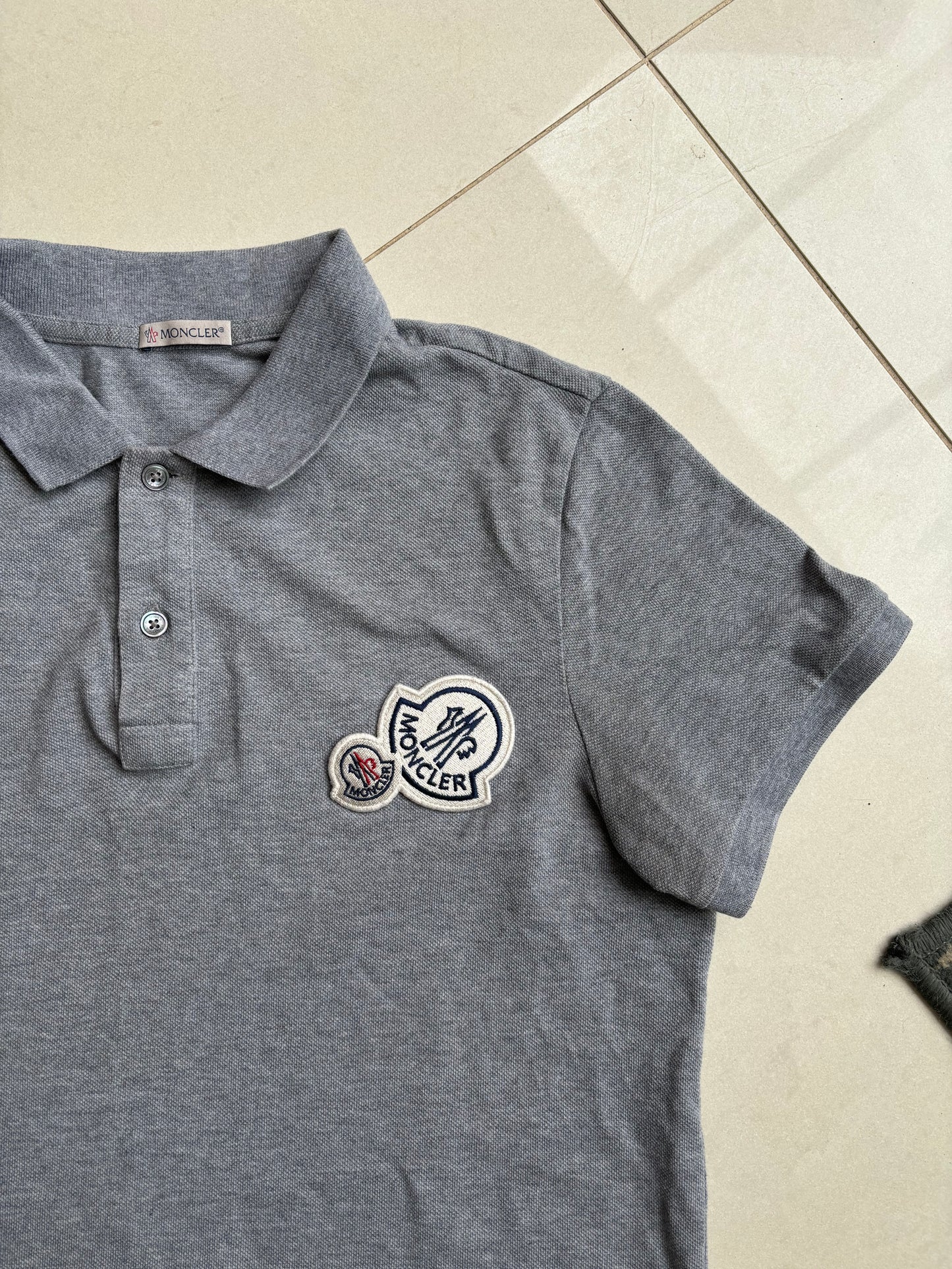 Moncler Double Logo Grey Polo Shirt M